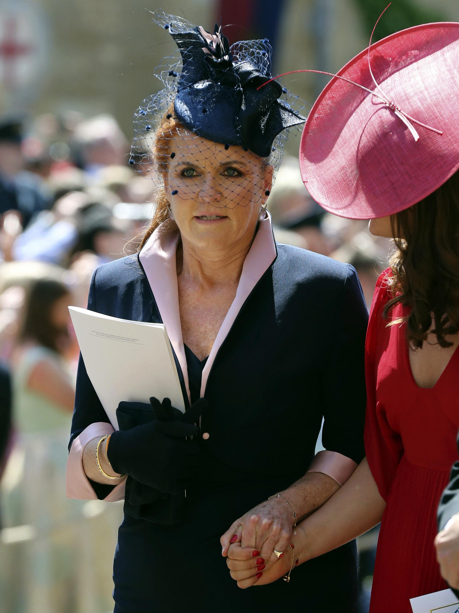 Sarah Ferguson leaves after the wedding ceremony of Prince Harry and Meghan Markle