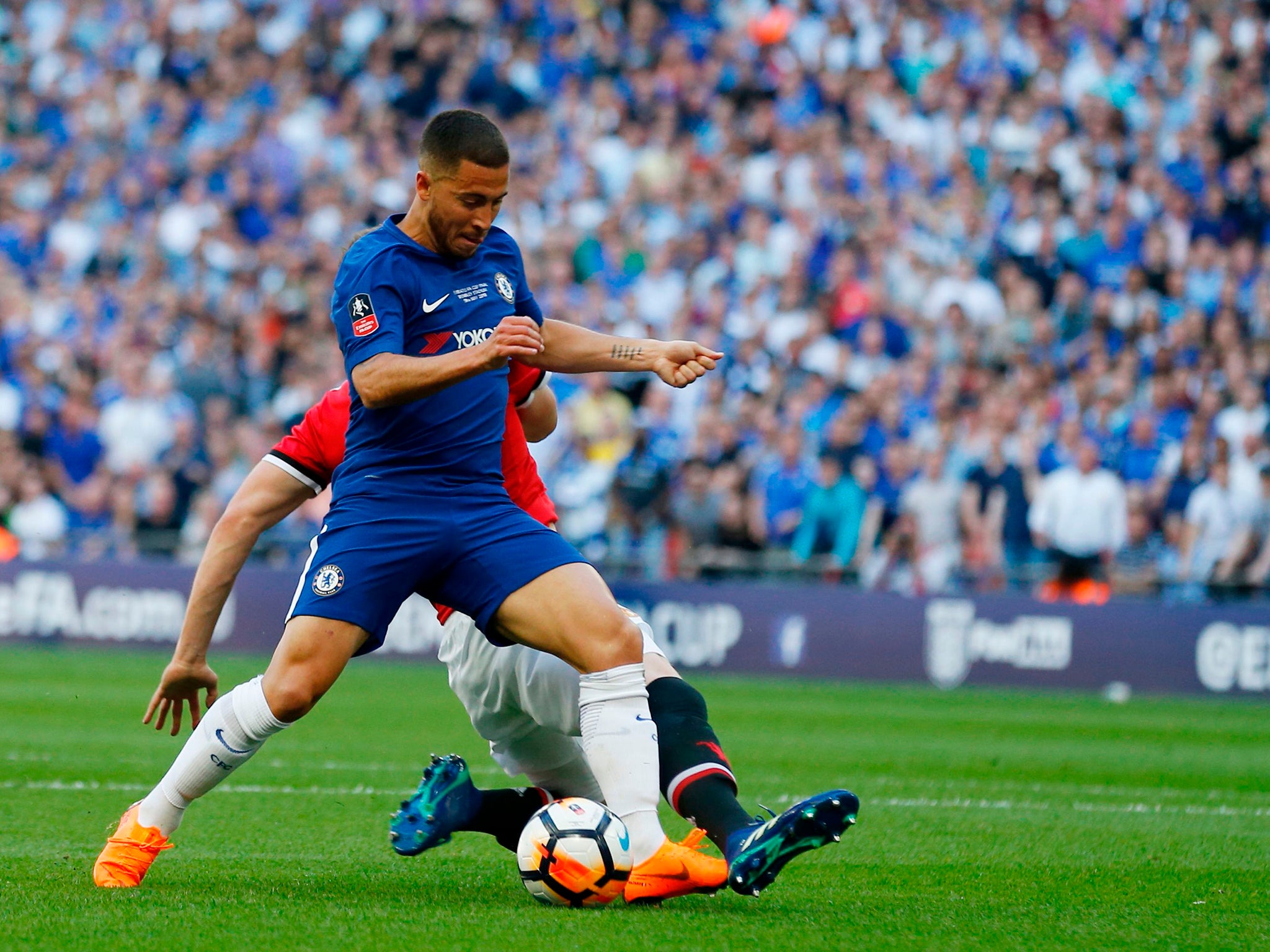 Hazard was brought down in the first-half (Getty )