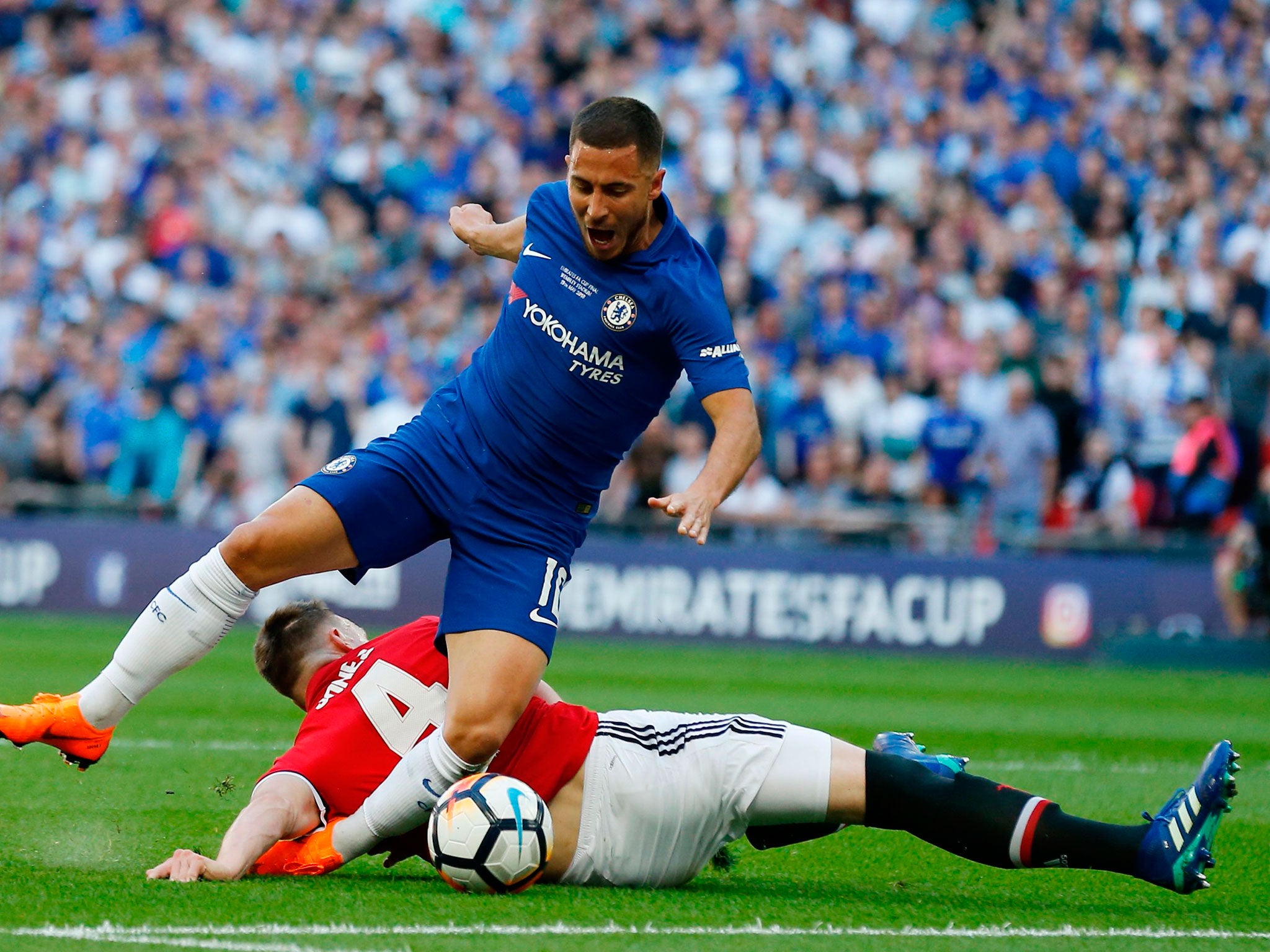 Phil Jones brought Eden Hazard in the first half to concede a penalty