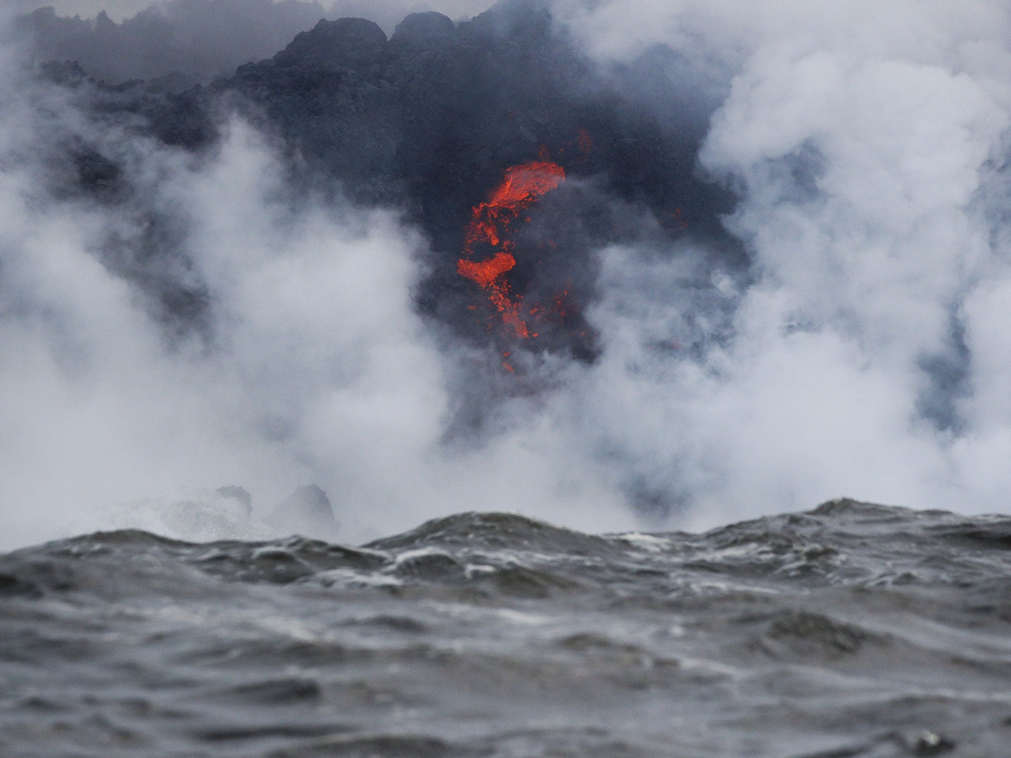 Lava flows into the ocean near Pahoa, Hawaii