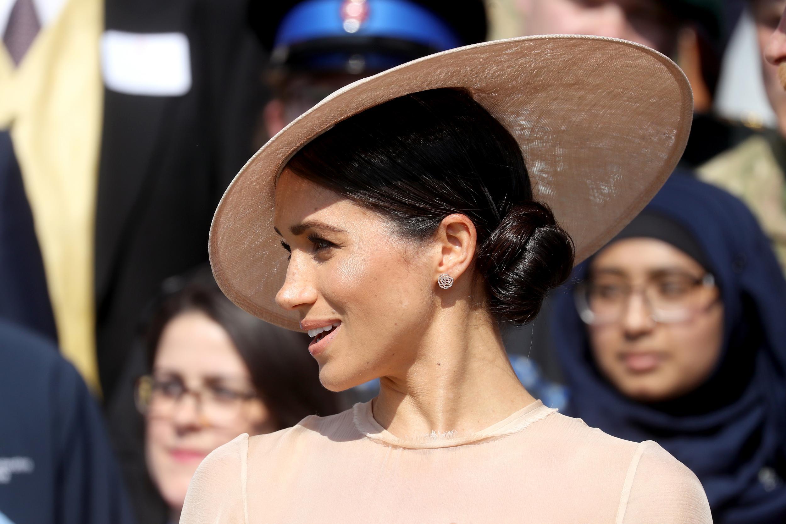 Meghan Markle wore a dress by Goat in pale beige (Getty)