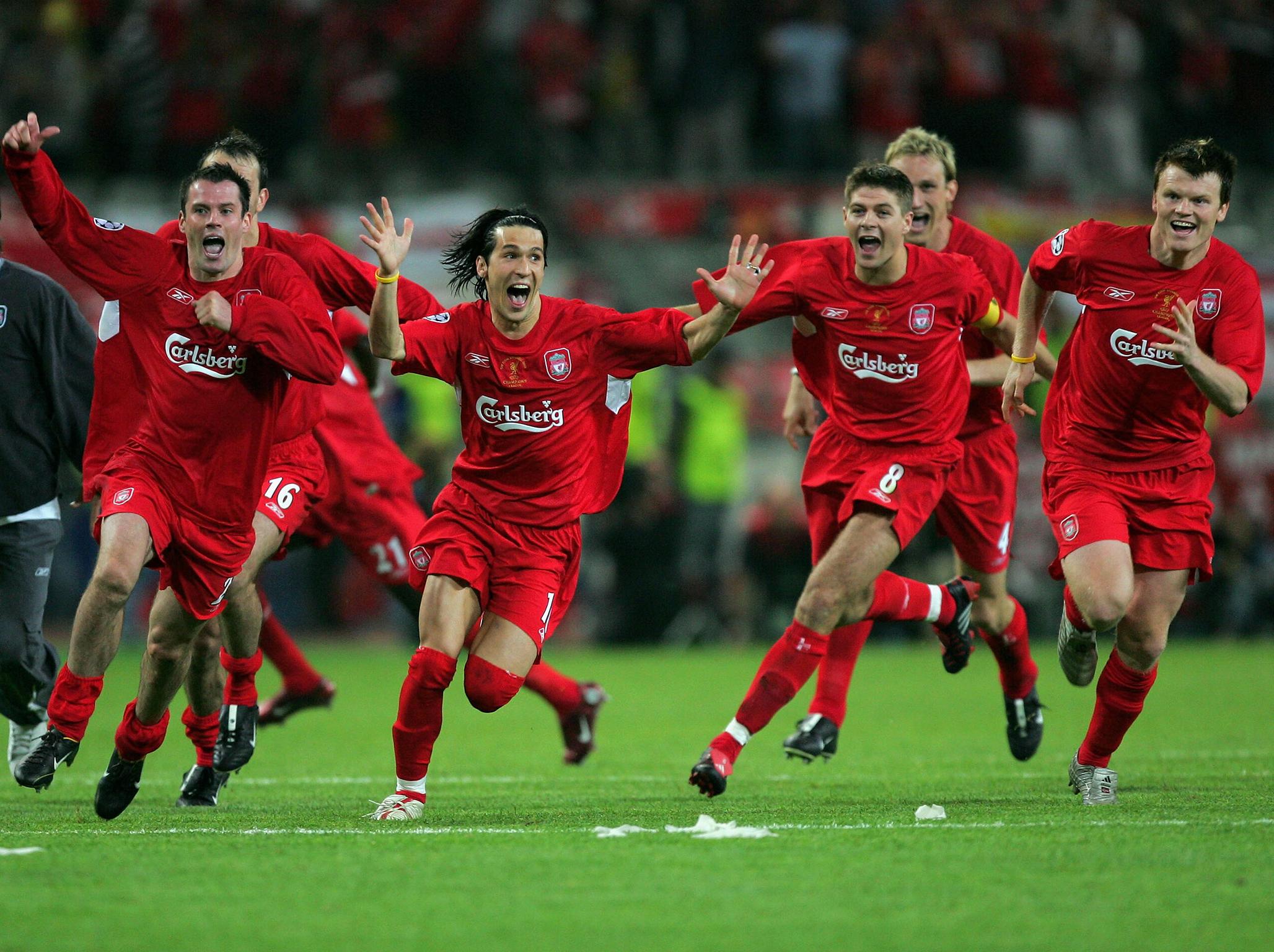 Liverpool celebrating their famous 2005 Champions League win