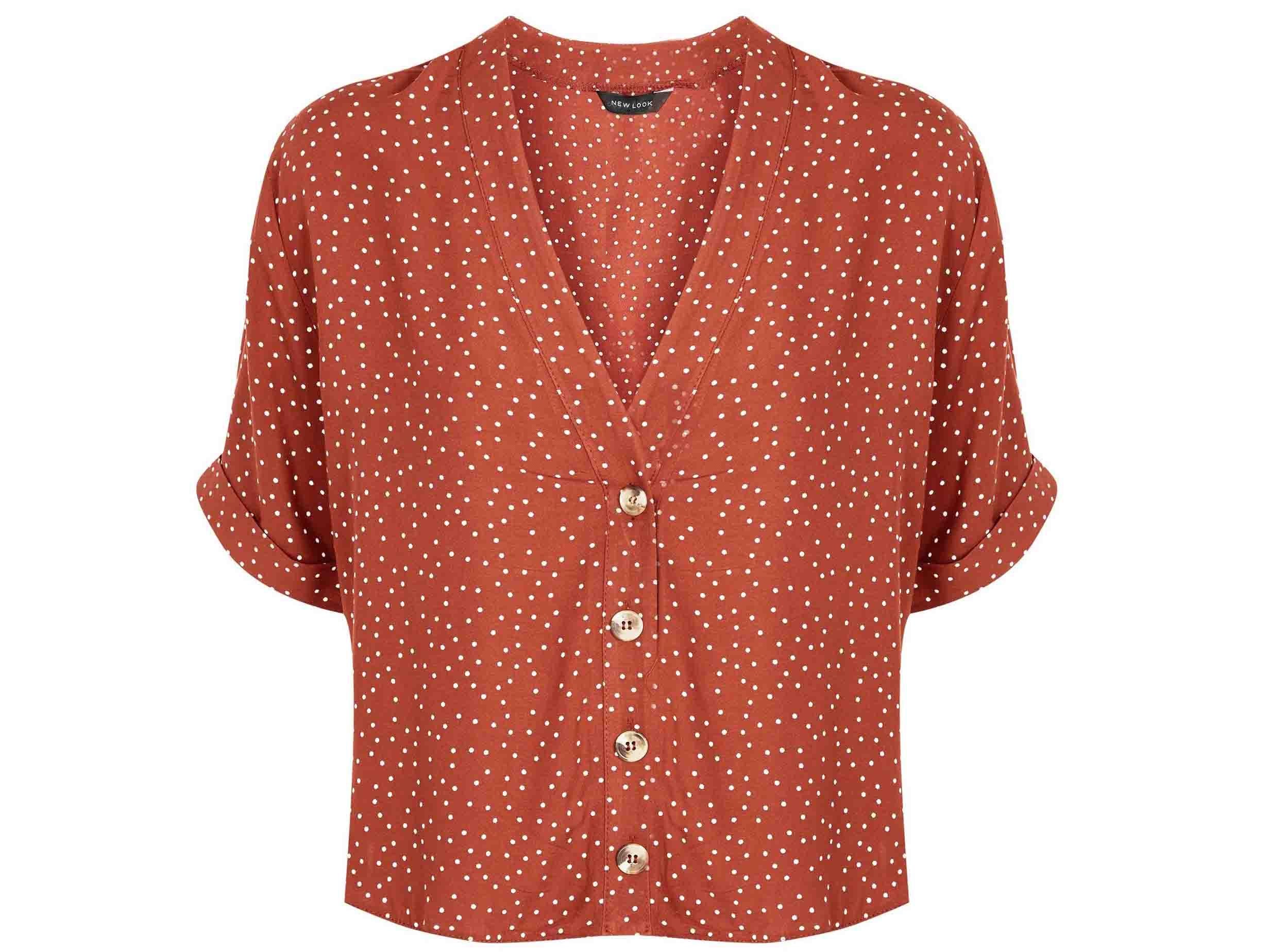 Rust Spot Print Button Rolled Sleeve Shirt, £17.99, New Look