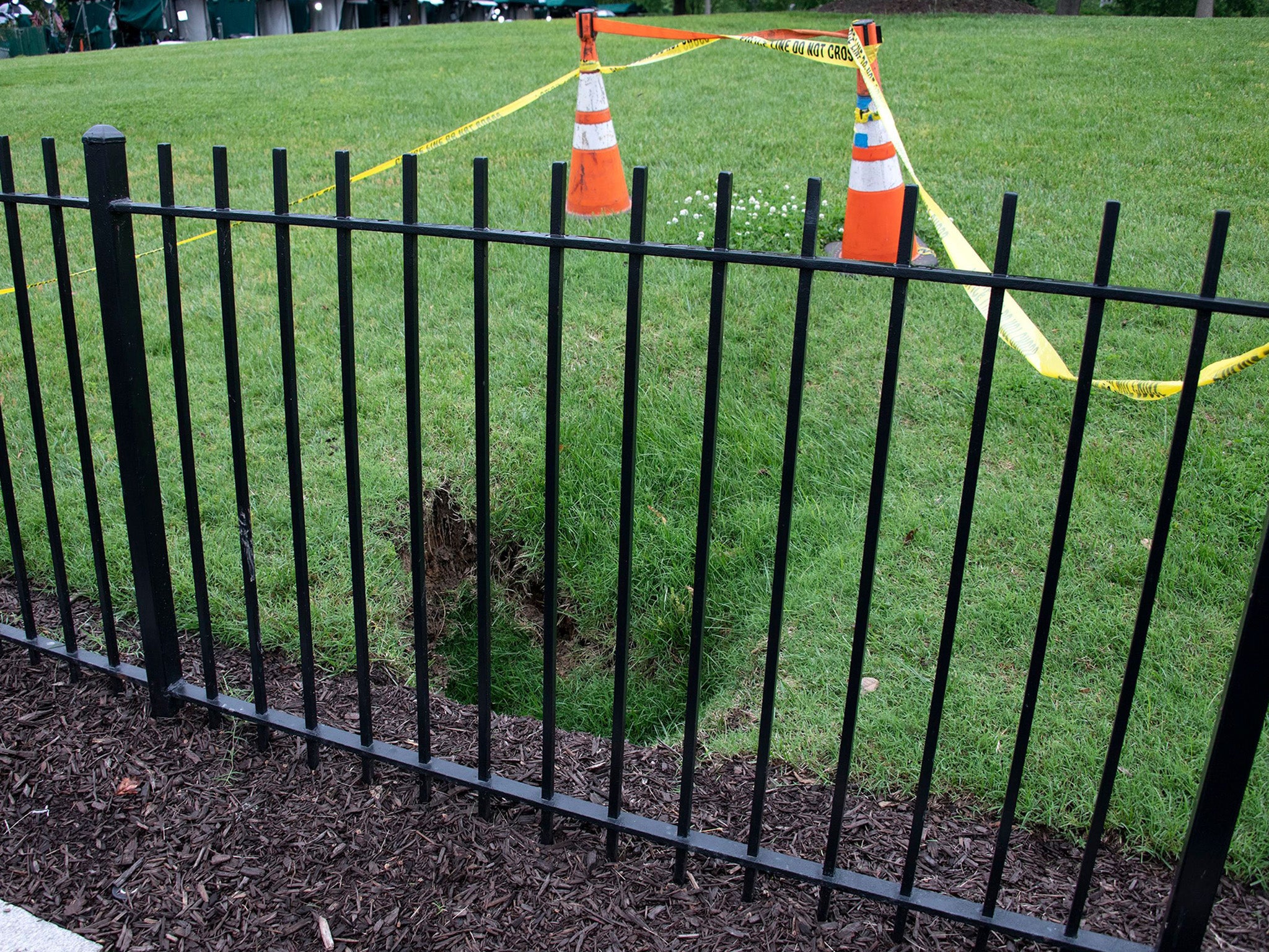 A sinkhole has opened the North Lawn of the White House