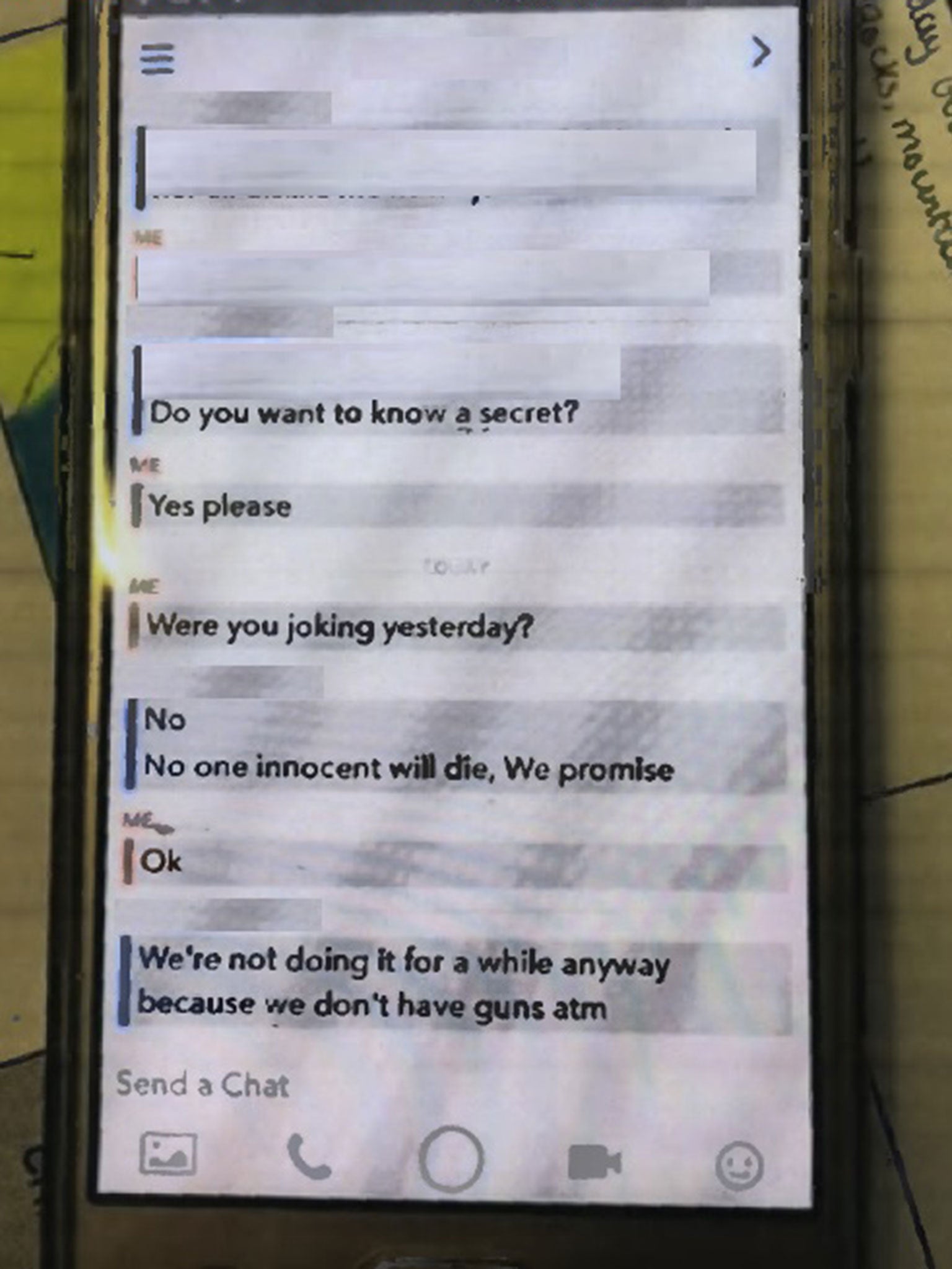 Snapchat messages from the second defendant to a friend in September 2017