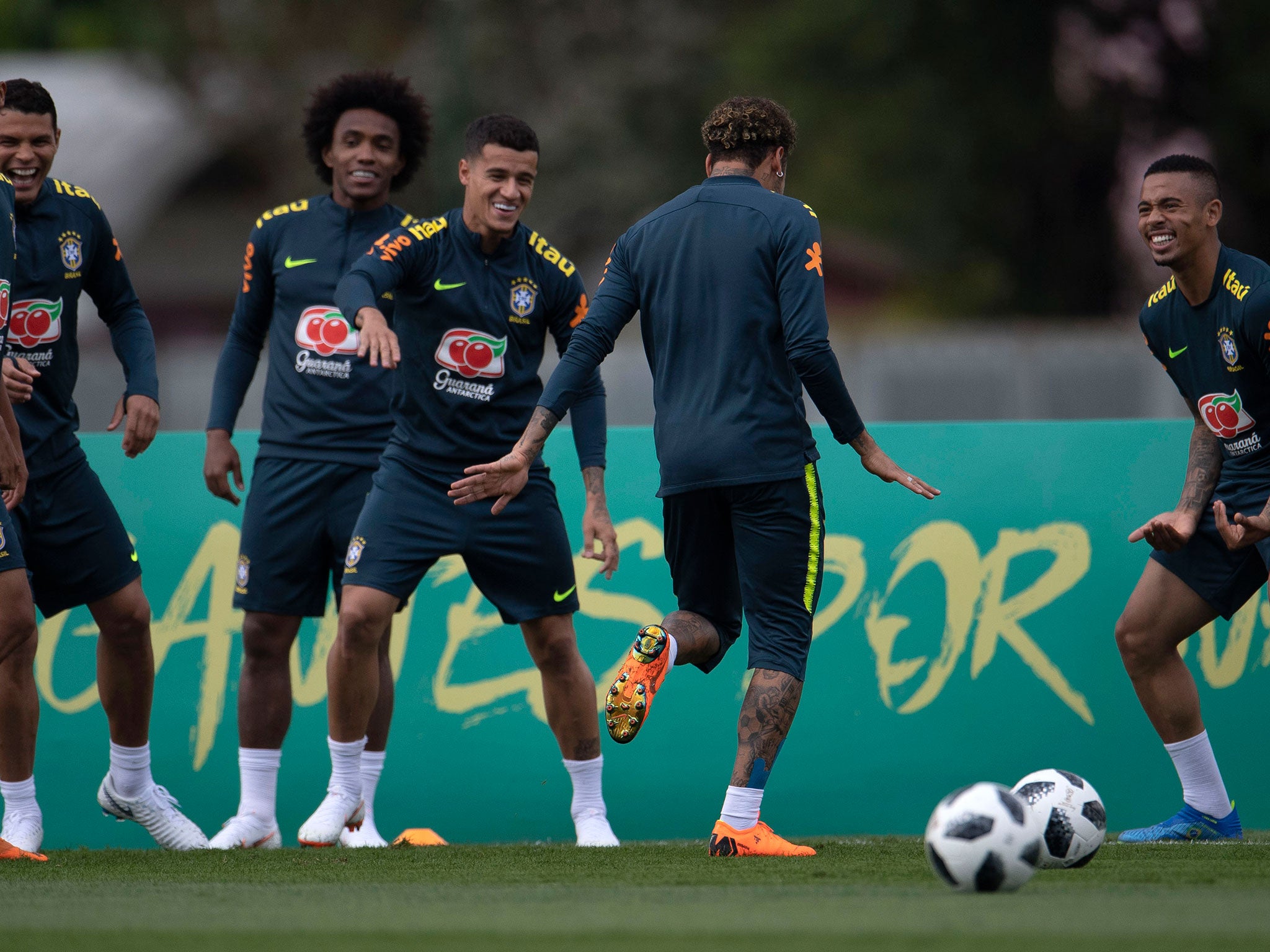 Brazil's squad in training ahead of the World Cup