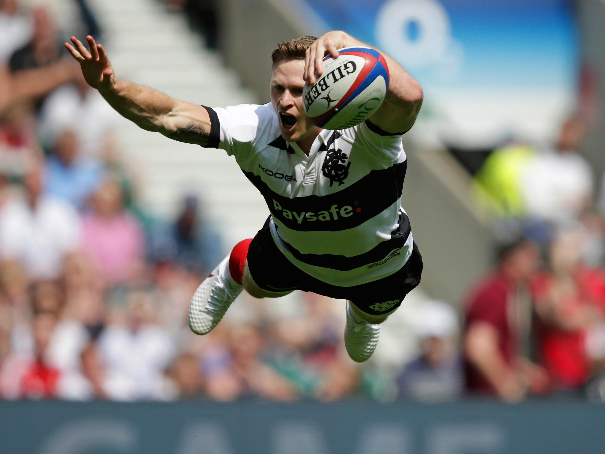 Chris Ashton scores one of his three first-half tries for the Barbarians