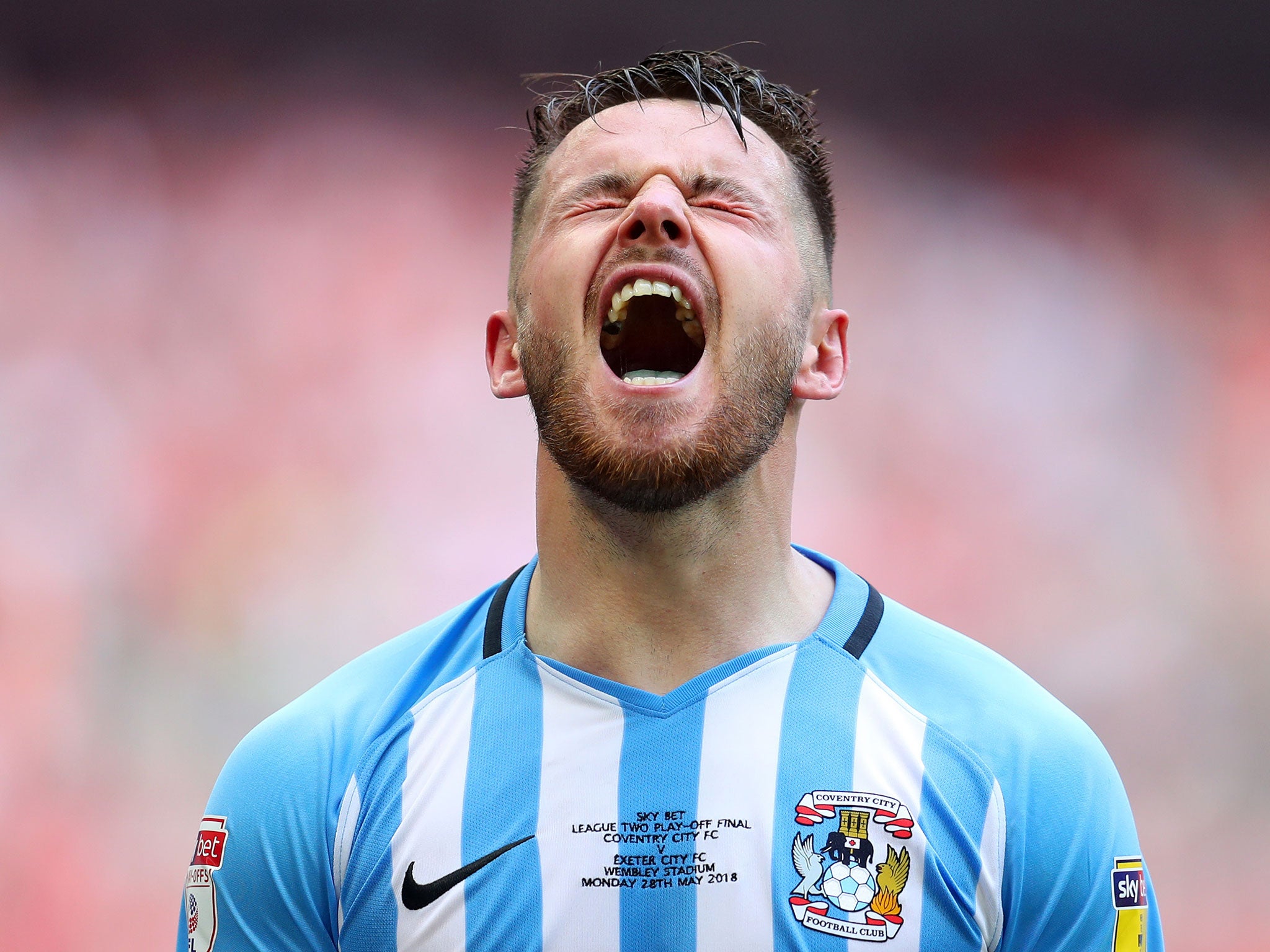 Marc McNulty celebrates after Jordan Shipley scored Coventry's second