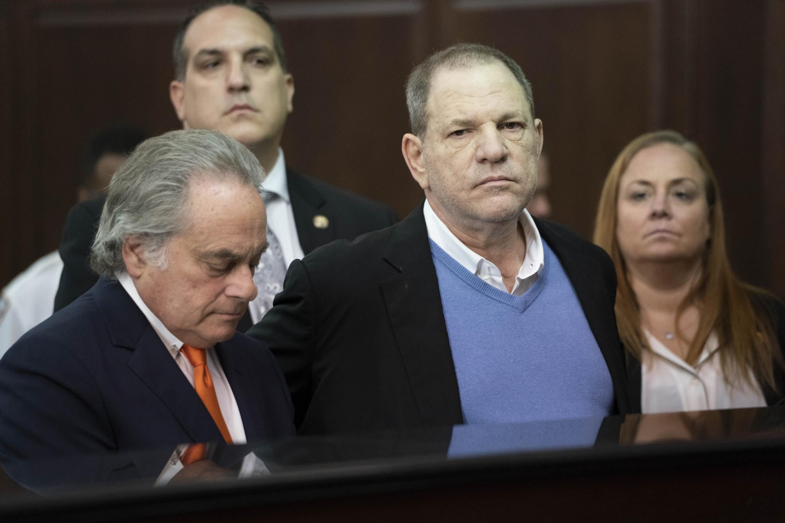 Harvey Weinstein along with his attorney Benjamin Brafman (L) appears at his arraignment in Manhattan Criminal Court