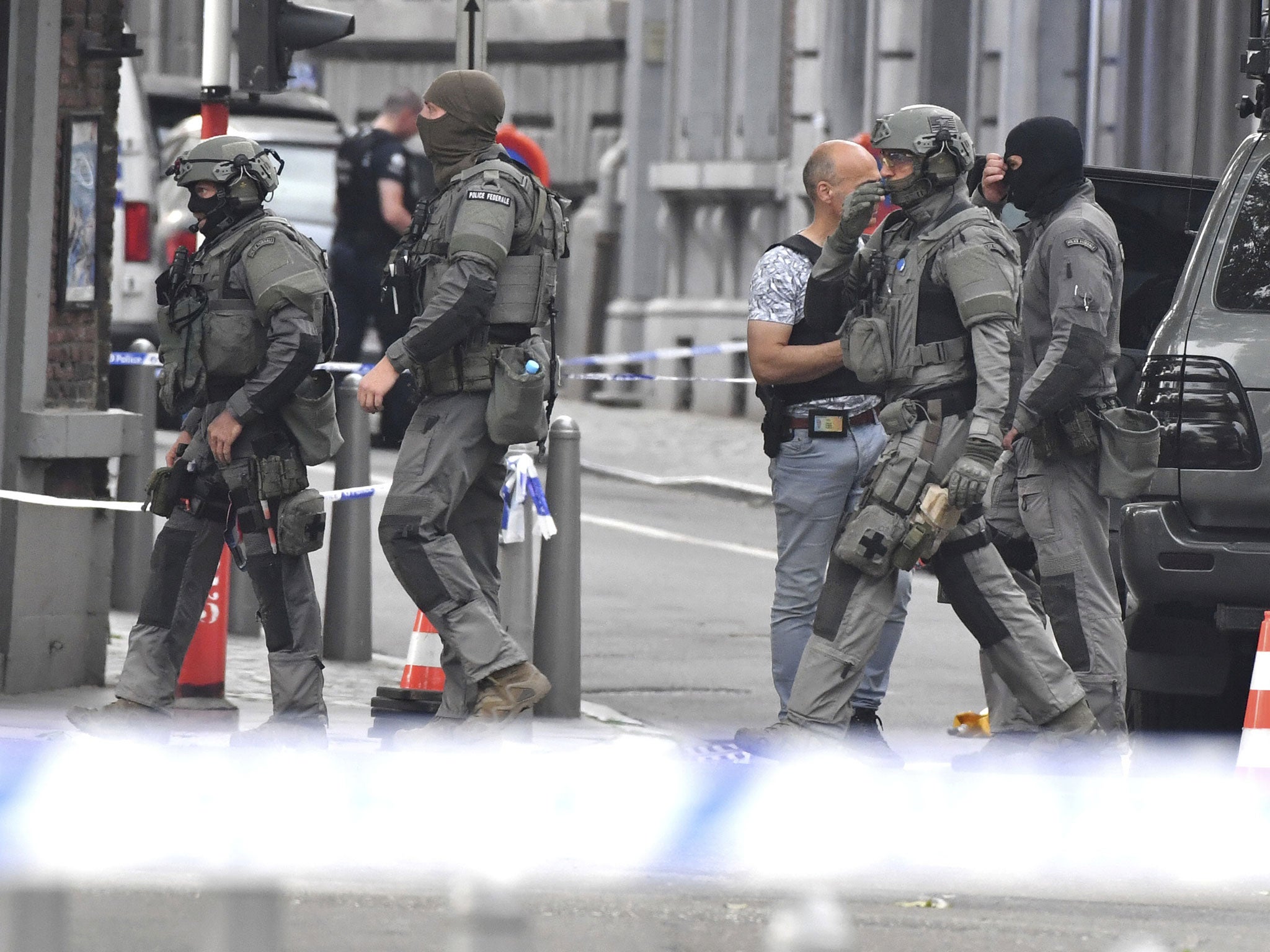 Belgian Special Police at the scene of the shooting in Liege, Belgium