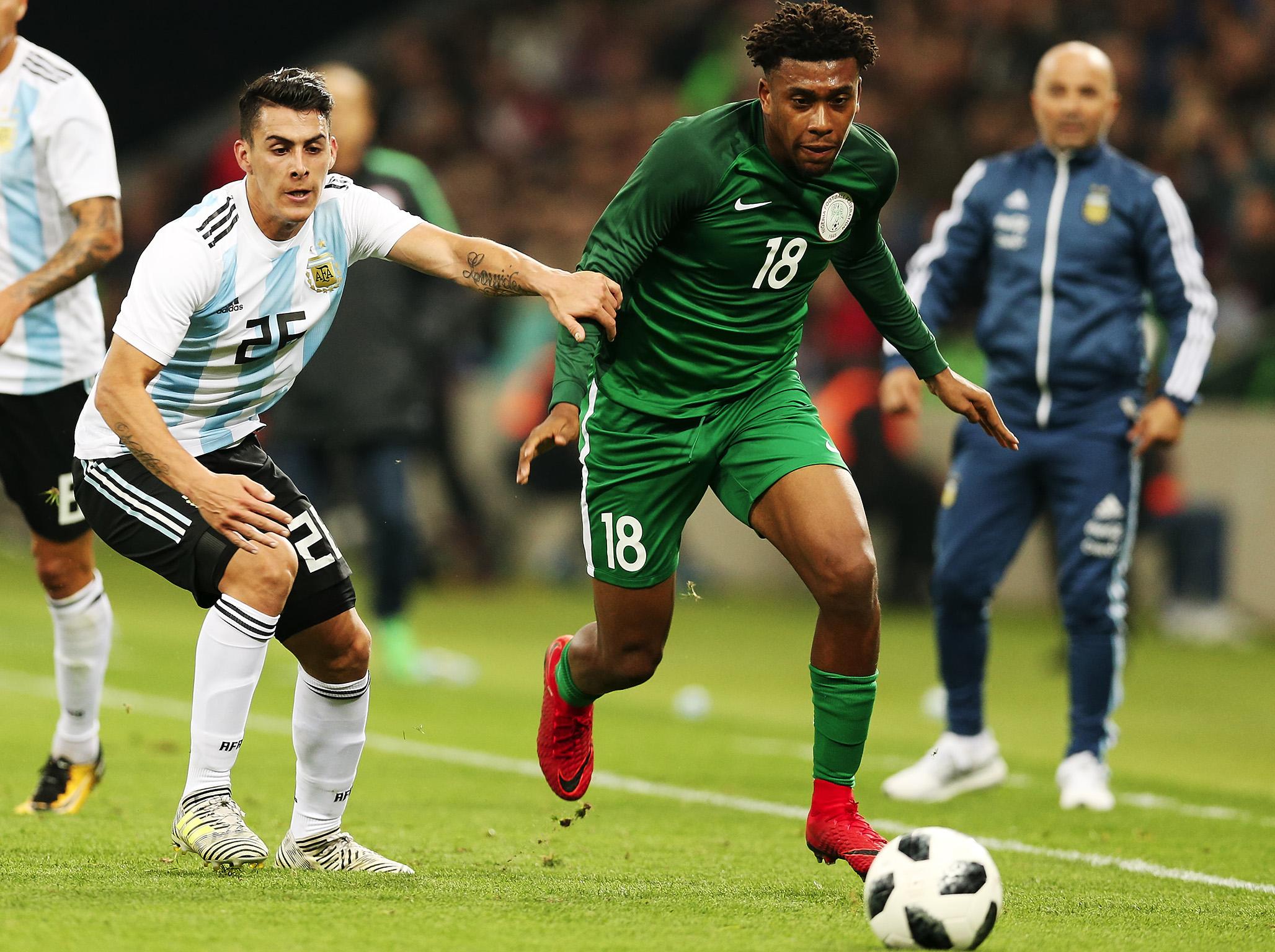 Alex Iwobi in a friendly against Argentina