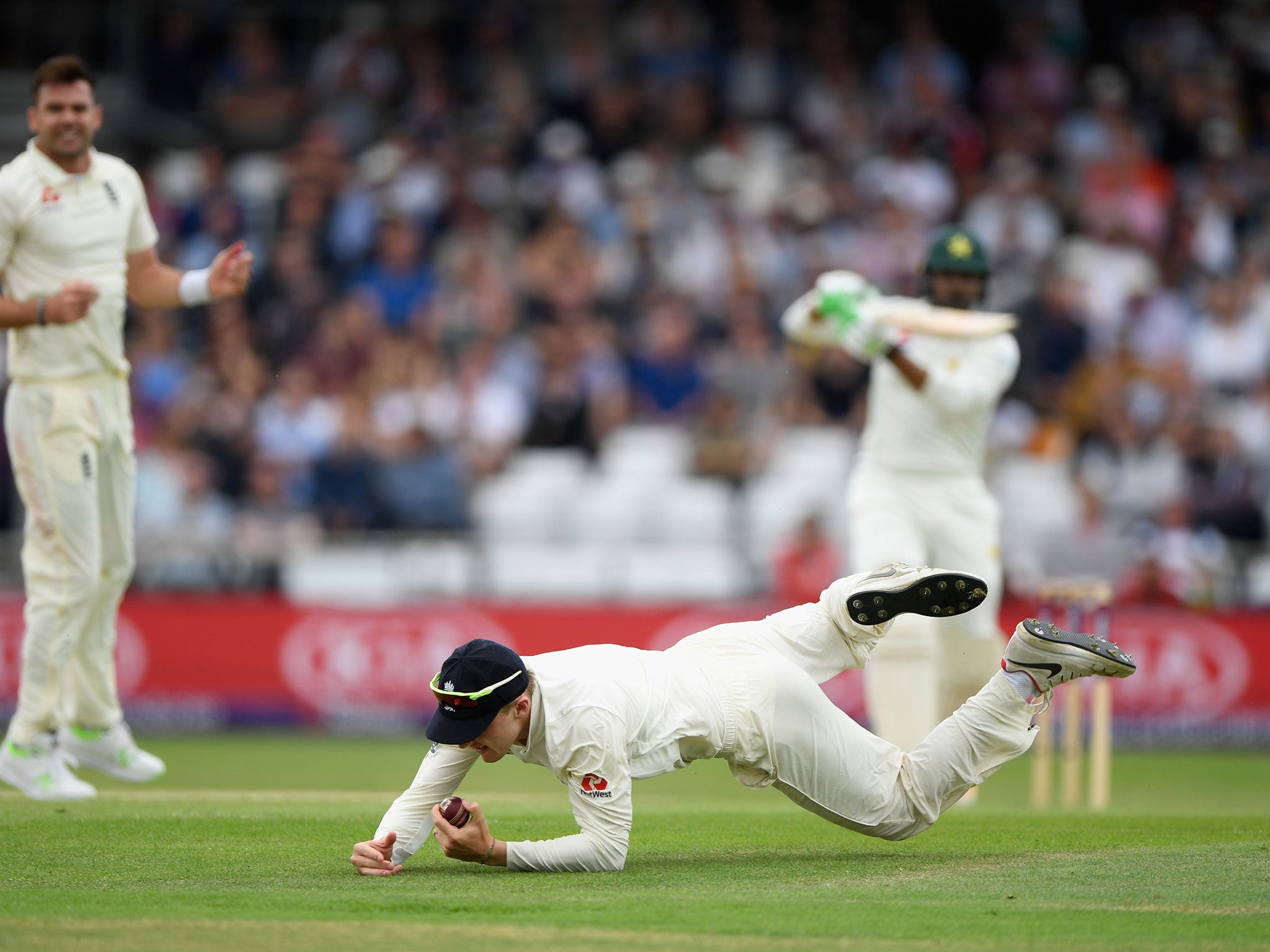 Dominic Bess pulled off a magnificent diving catch to send Haris Sohail walking at Headingley