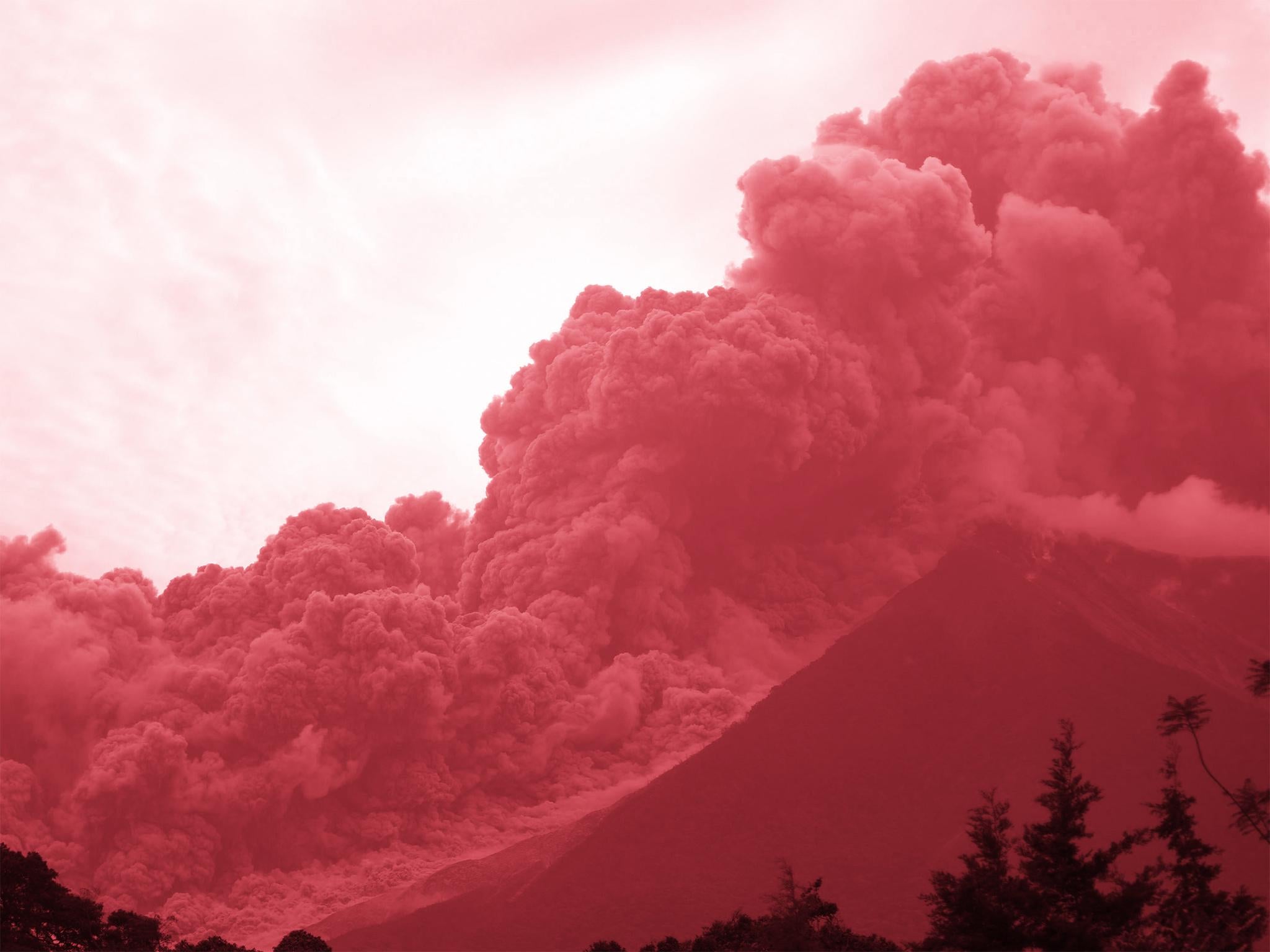 The Fuego Volcano in eruption, seen from Alotenango municipality