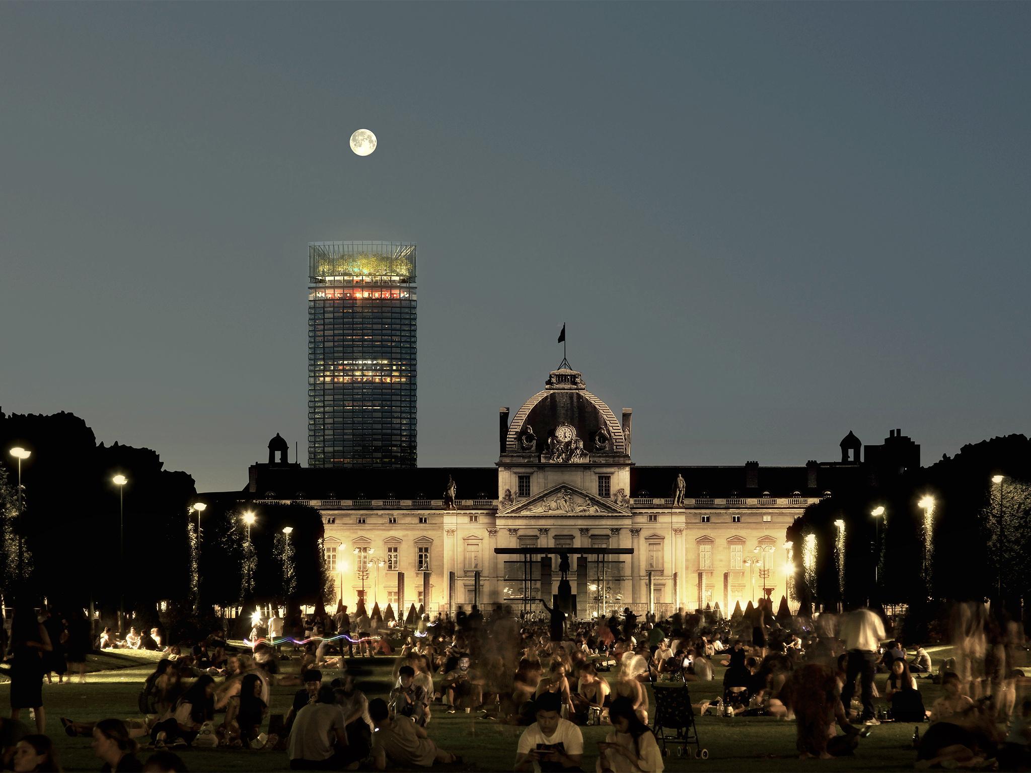 Detached from the main body, the rooftop garden is designed to break the height of the tower up