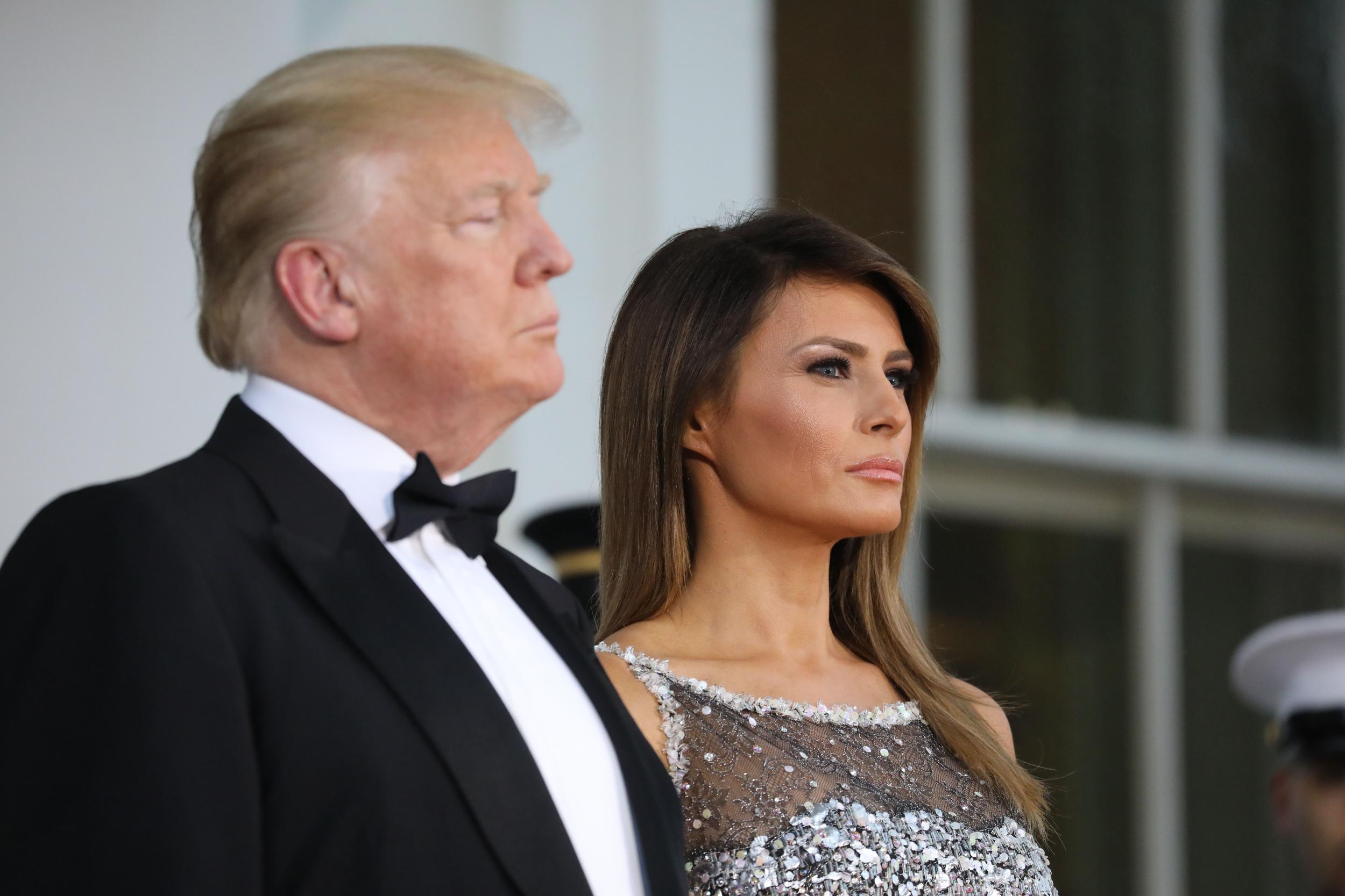 US President Donald Trump and First Lady Melania Trump arrive to welcome French President Emmanuel Macron