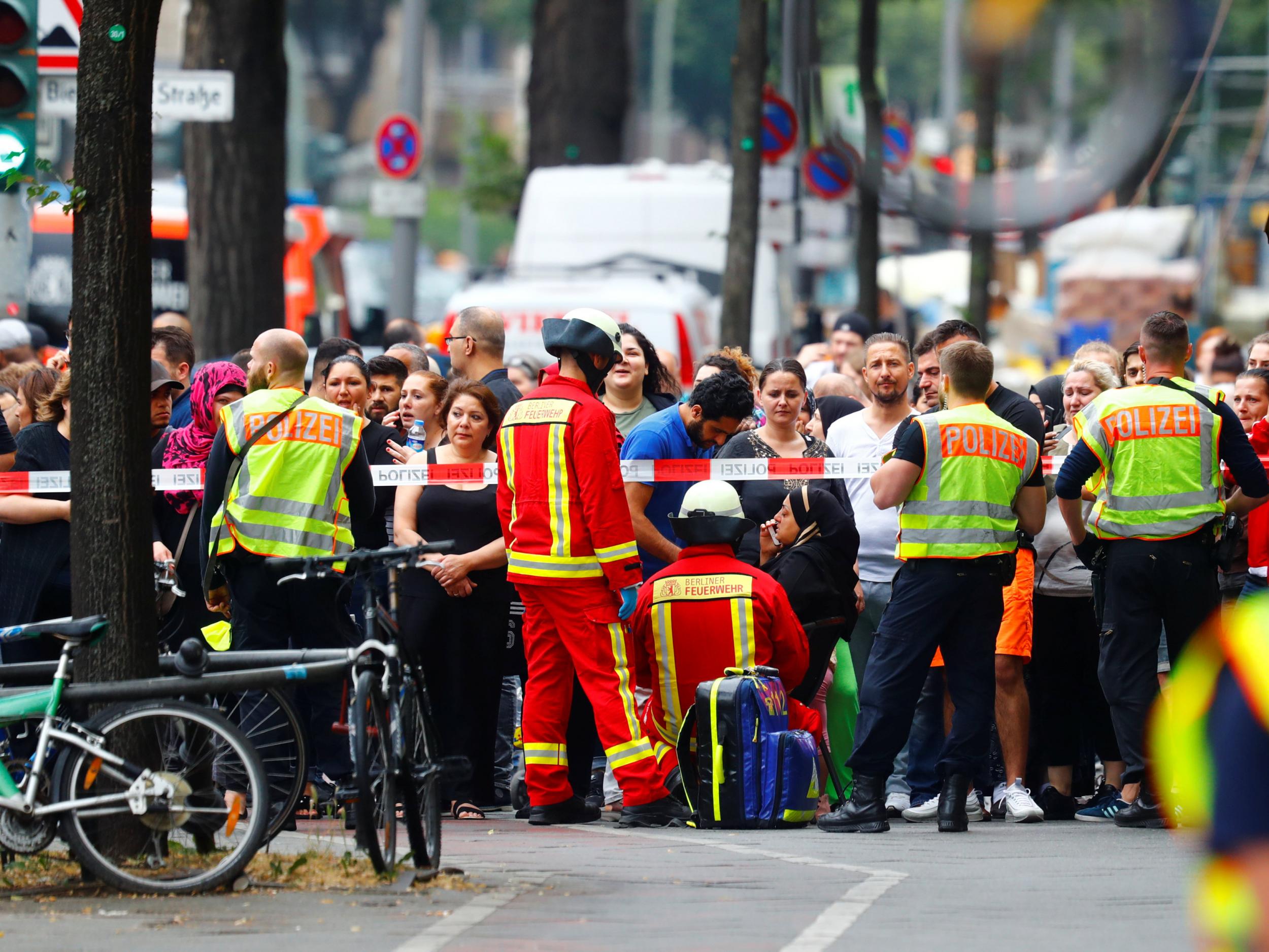 German armed police at a cordon near a primary school evacuated over a potentially "dangerous situation"