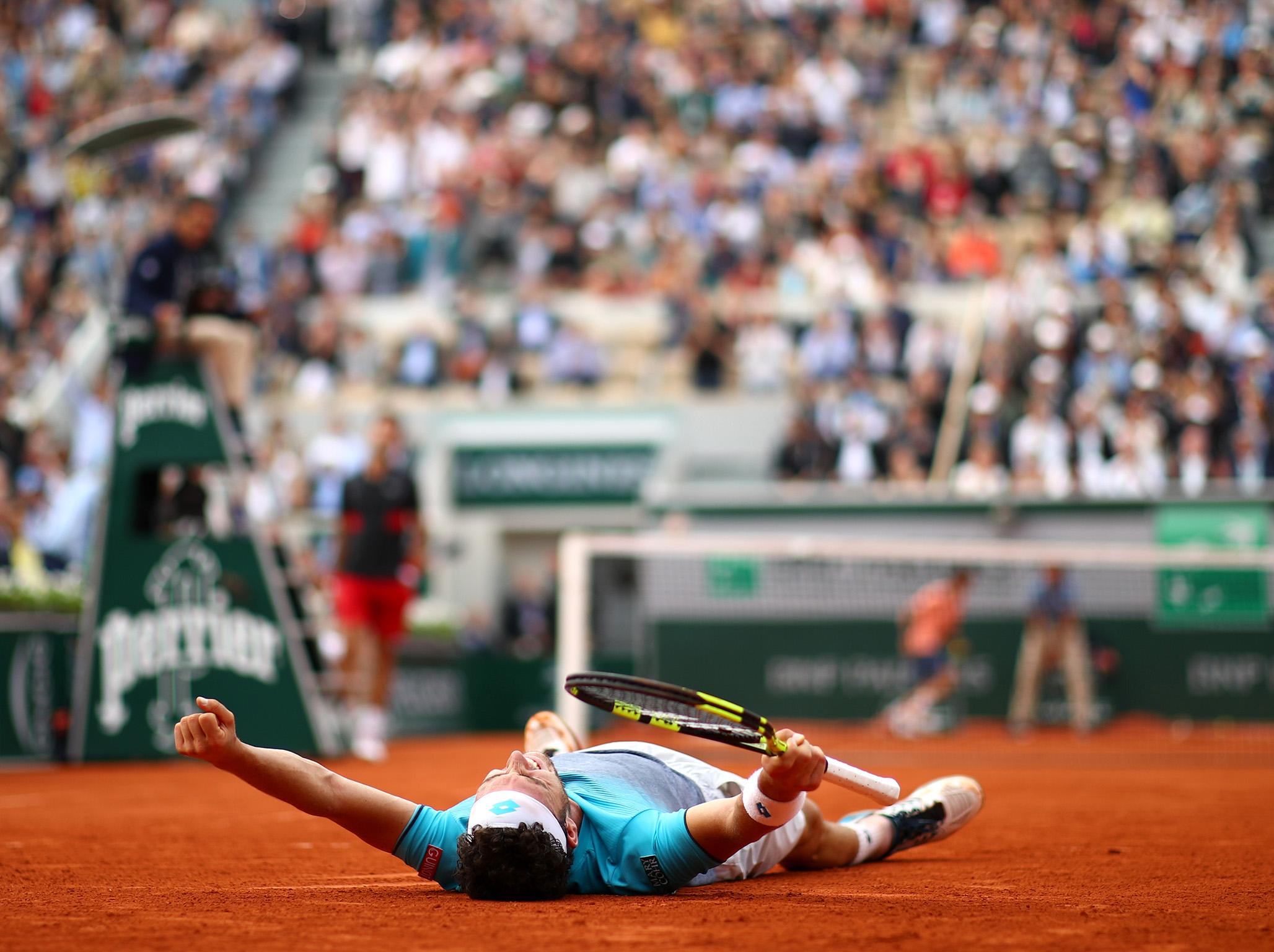 Marco Cecchinato celebrates his surprise victory