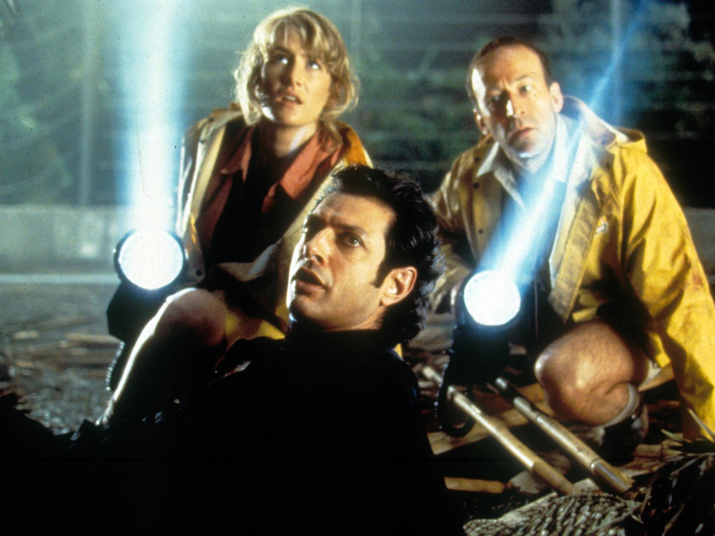 Goldblum with Laura Dern and Bob Peck in Jurassic Park