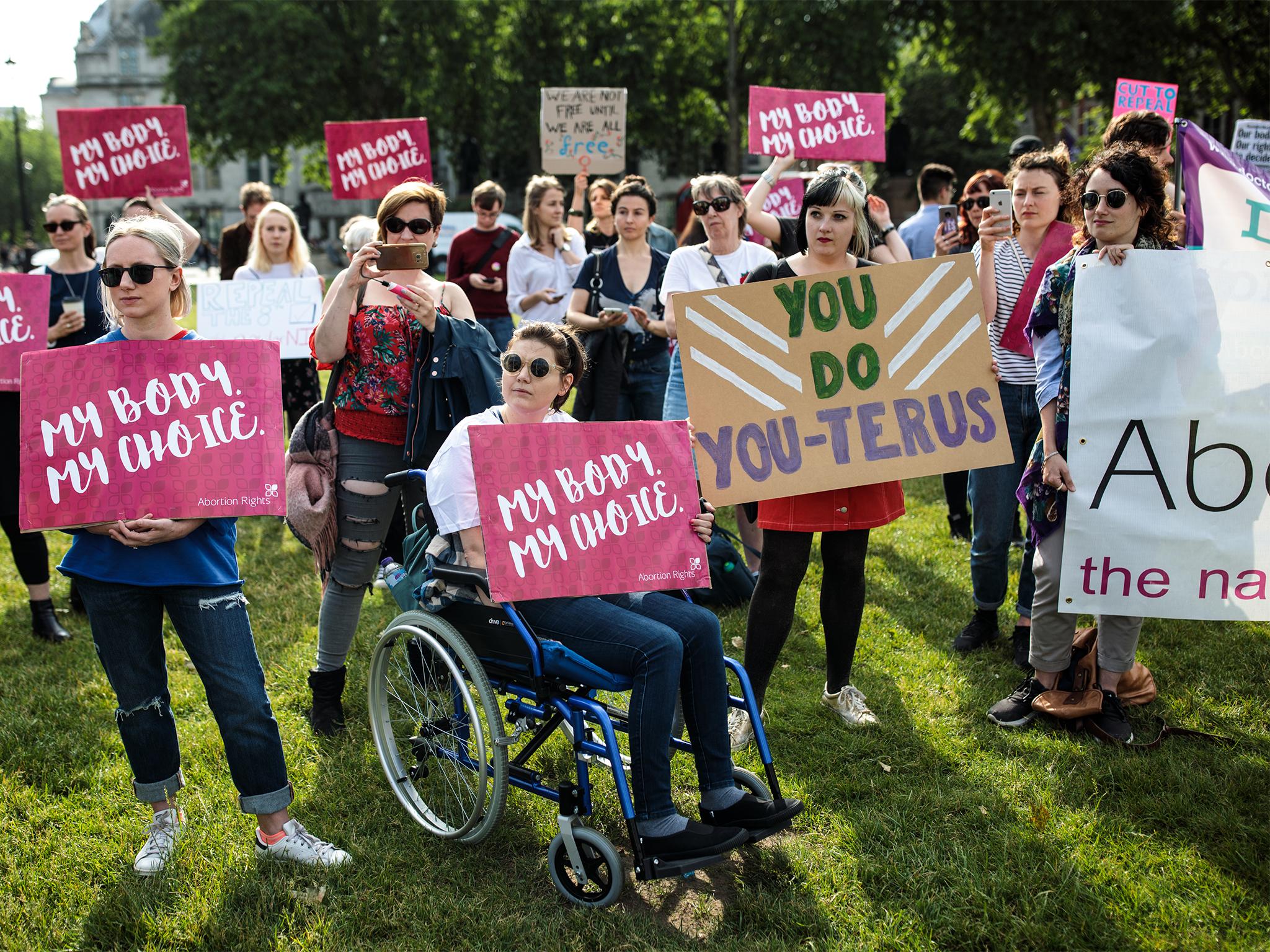 Pro-choice campaigners staged demonstrations outside the Houses of Parliament on Tuesday, in protest against Stormont’s abortion laws