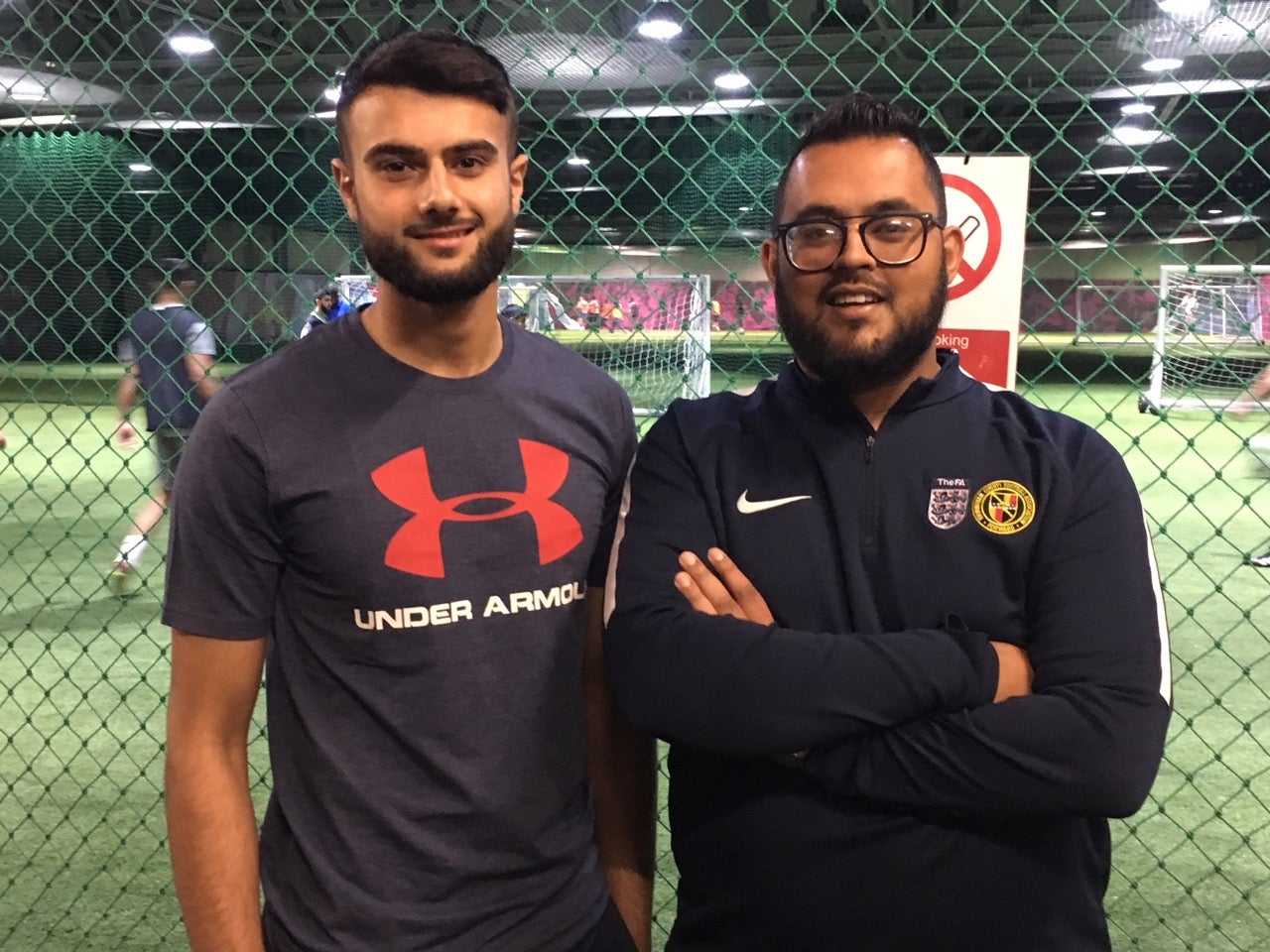 Aston Villa’s Easah Suliman with Obayed Hussain, founder of the Ramadan Midnight League