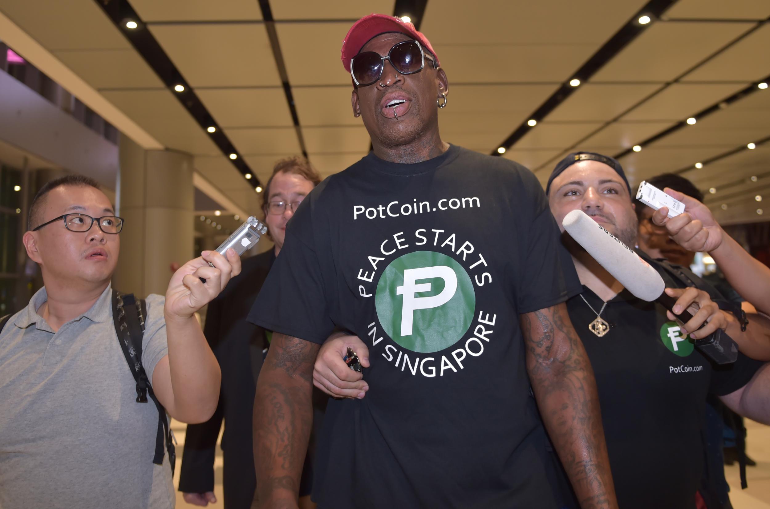 Former NBA player Rodman in Singapore in June 2018