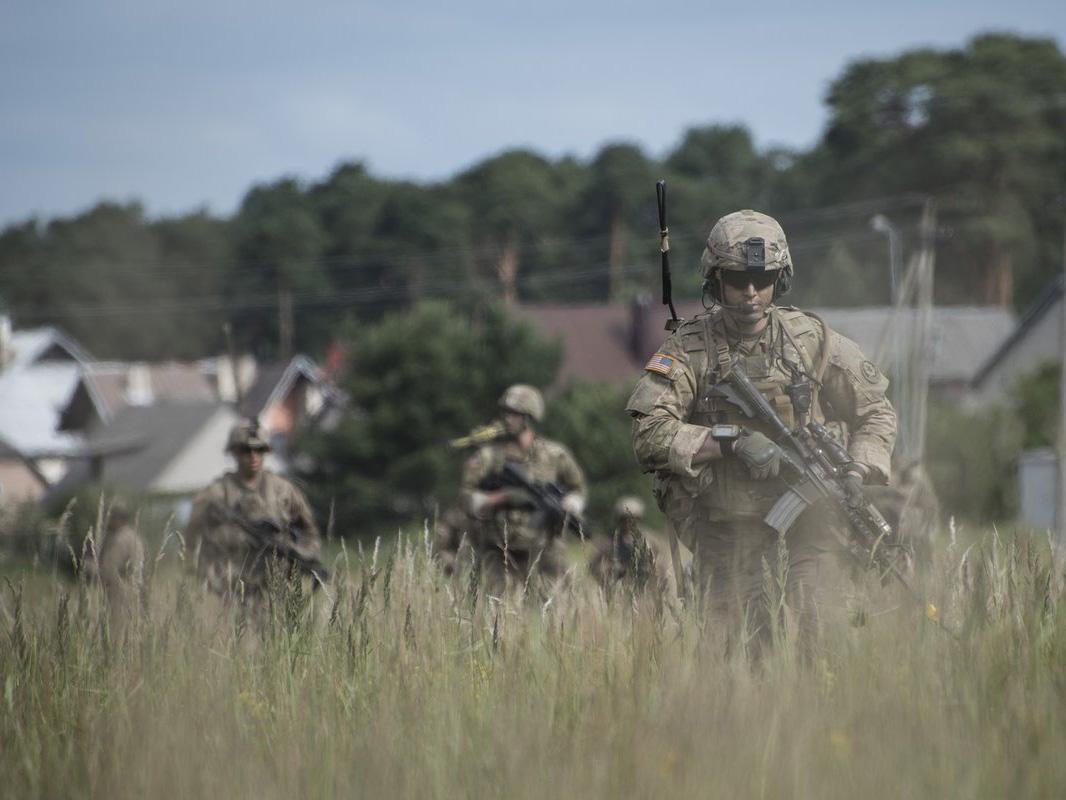 US troops from the 2nd Cavalry Regiment take part in military exercises near Kaunas, Lithuania