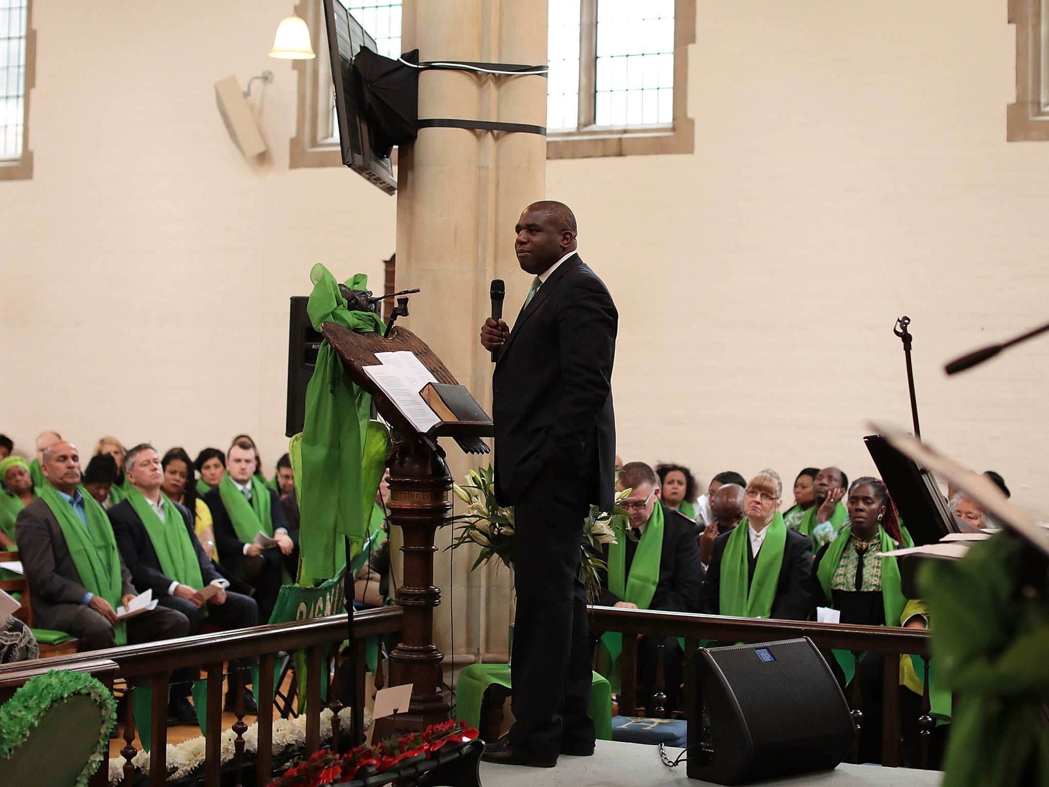 Lammy gives a speech during a Grenfell memorial service in June 2018