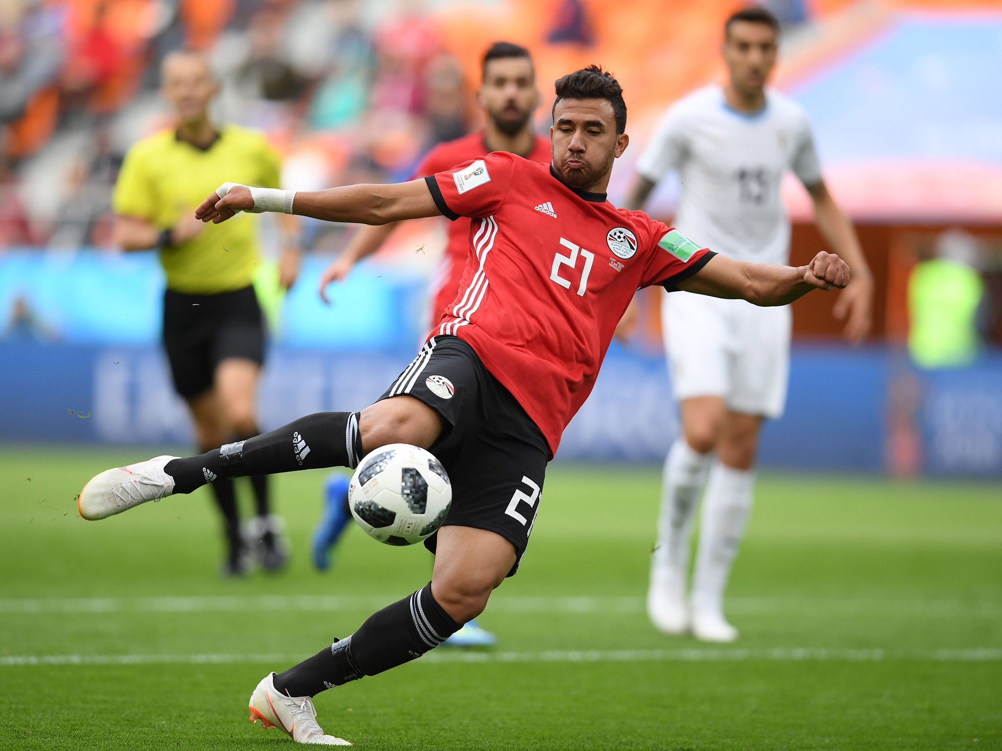 Trezeguet takes a shot on goal for Egypt