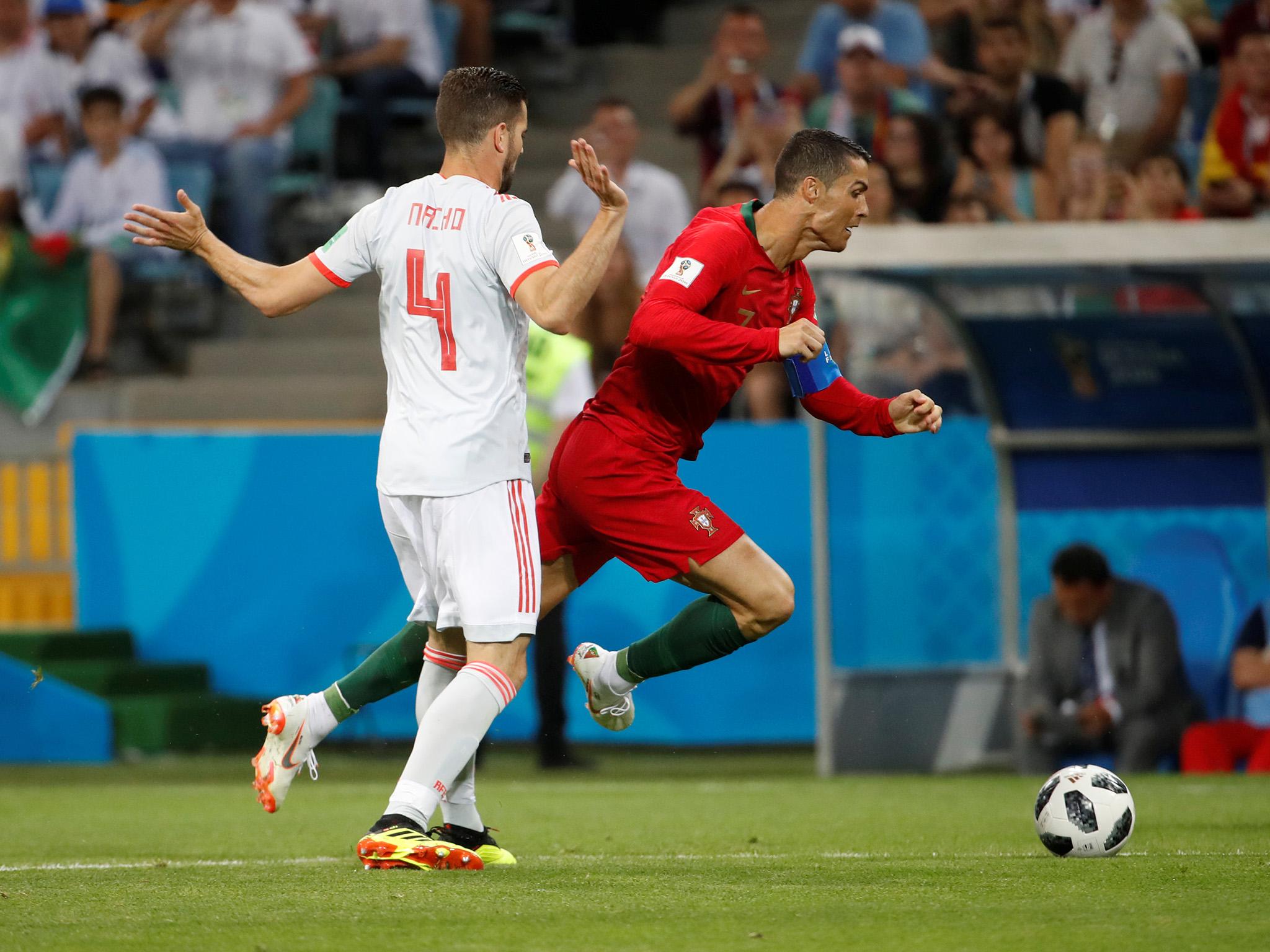 Nacho felled Ronaldo in the box