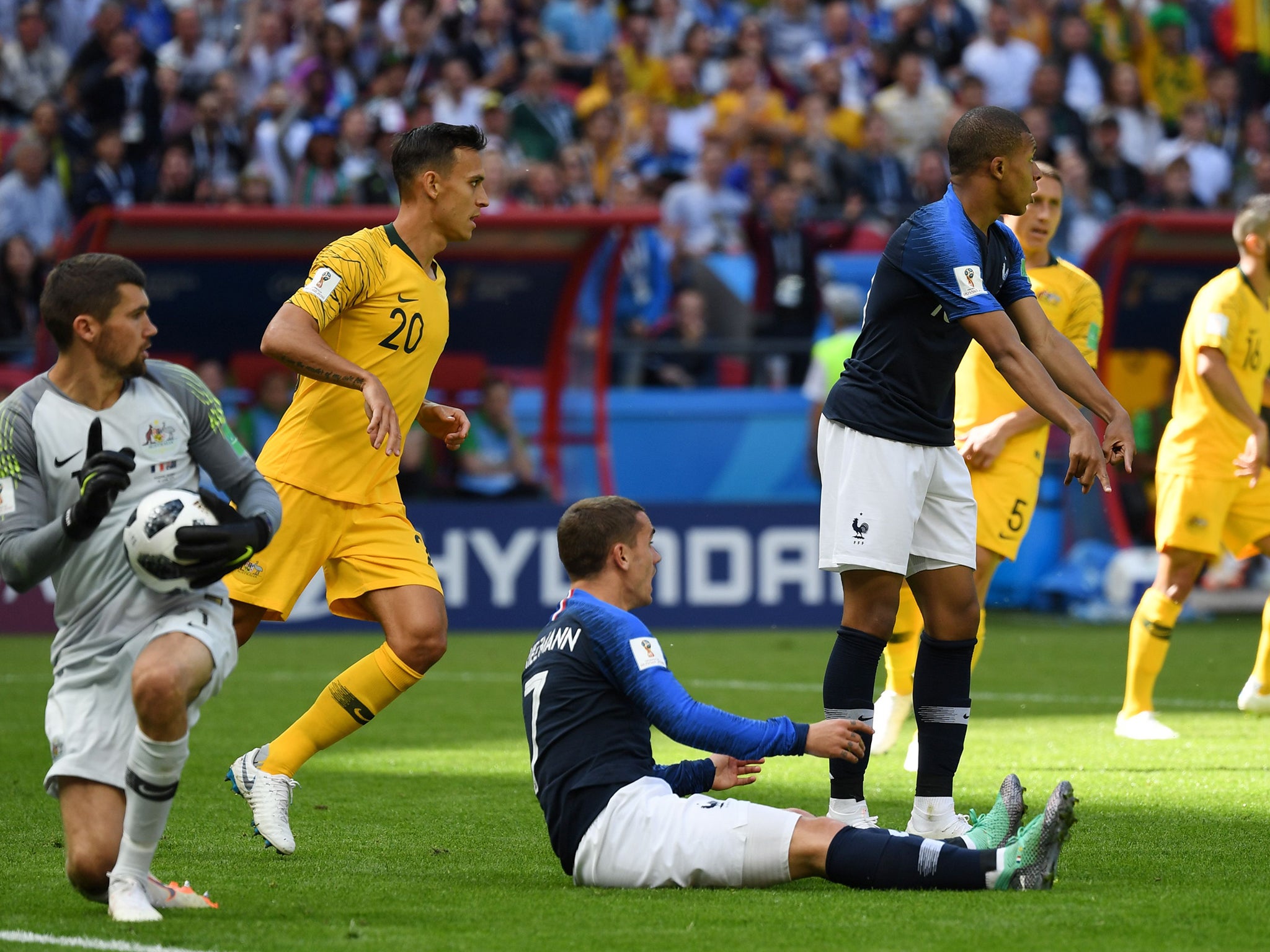The first ever overturned decision at the World Cup came when Josh Risdon fouled Antoine Griezmann