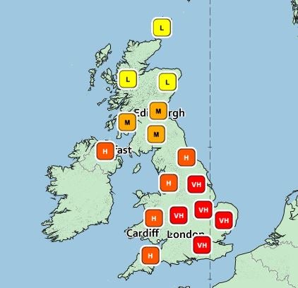 Current pollen levels across the UK