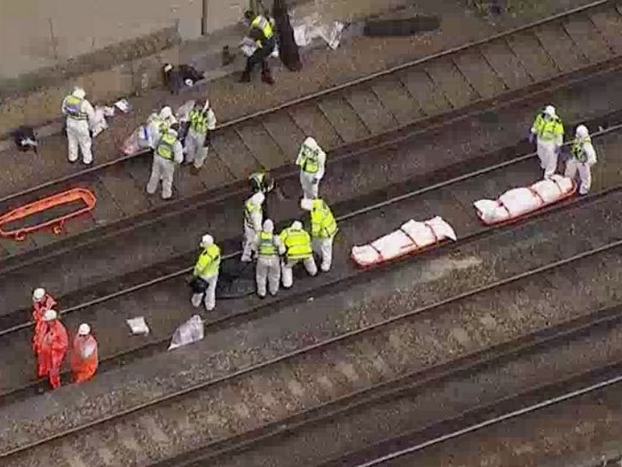 A forensics team could be seen on the tracks near Loughborough Junction Sky News