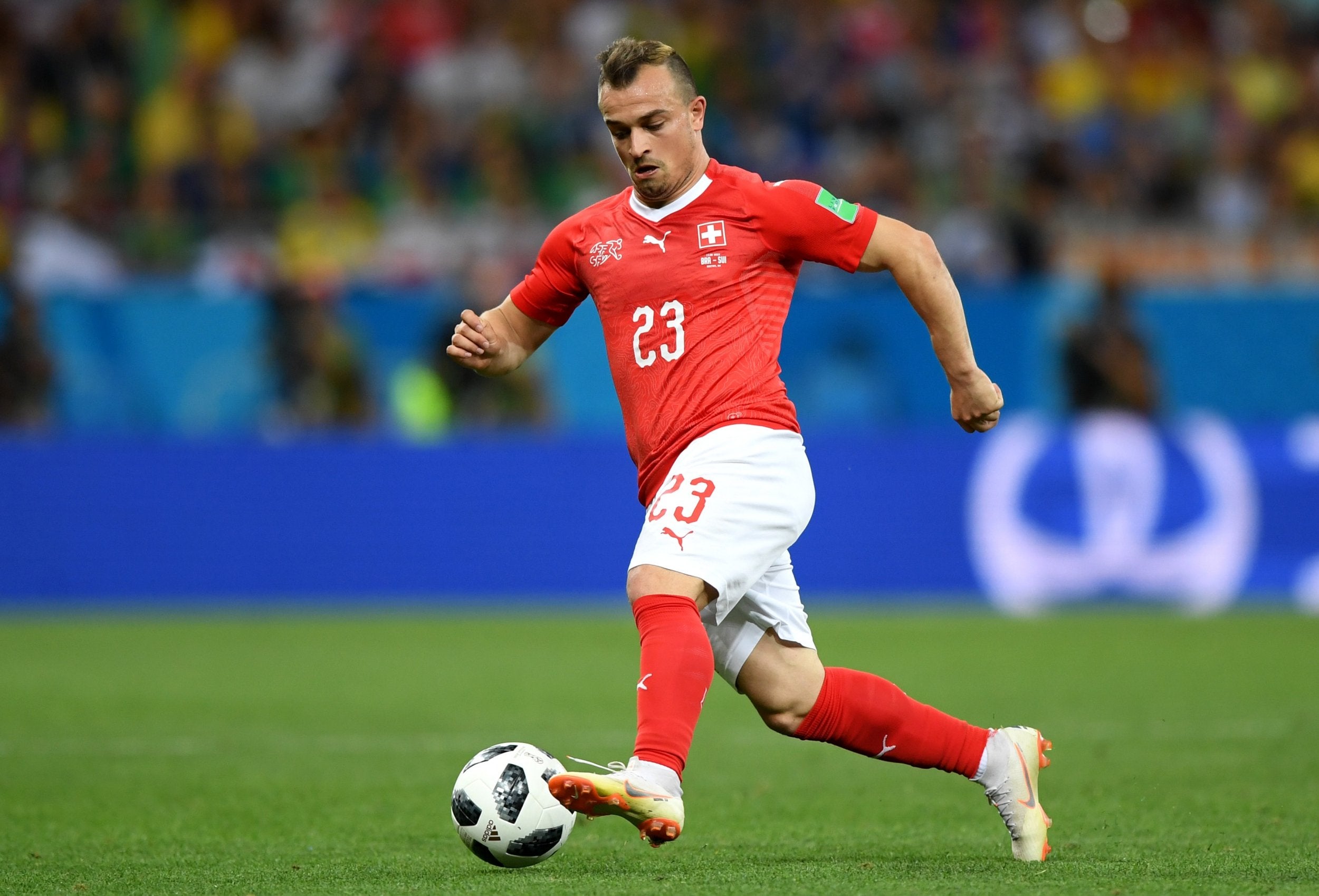 Xherdan Shaqiri in action for Switzerland against Brazil