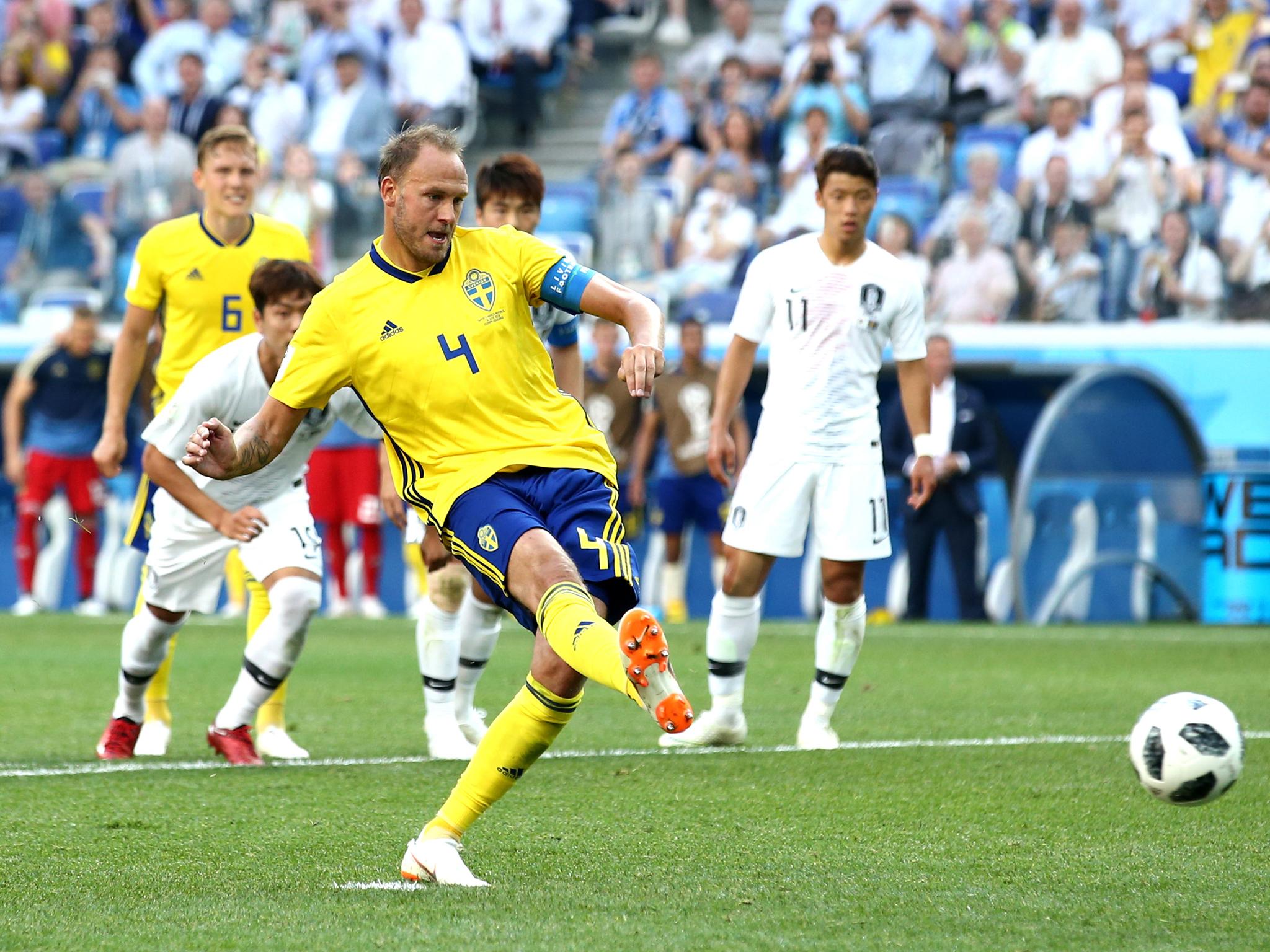 Andreas Granqvist tucks home the penalty after the VAR's interference