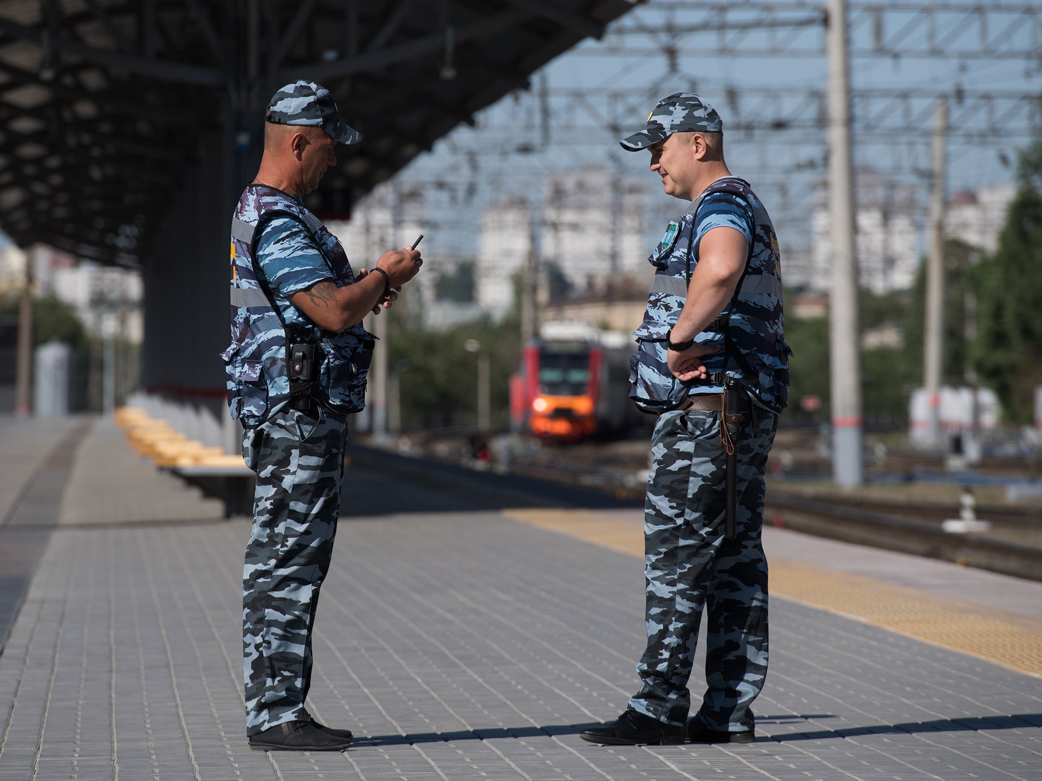 Security officers at a railway station in Volgograd