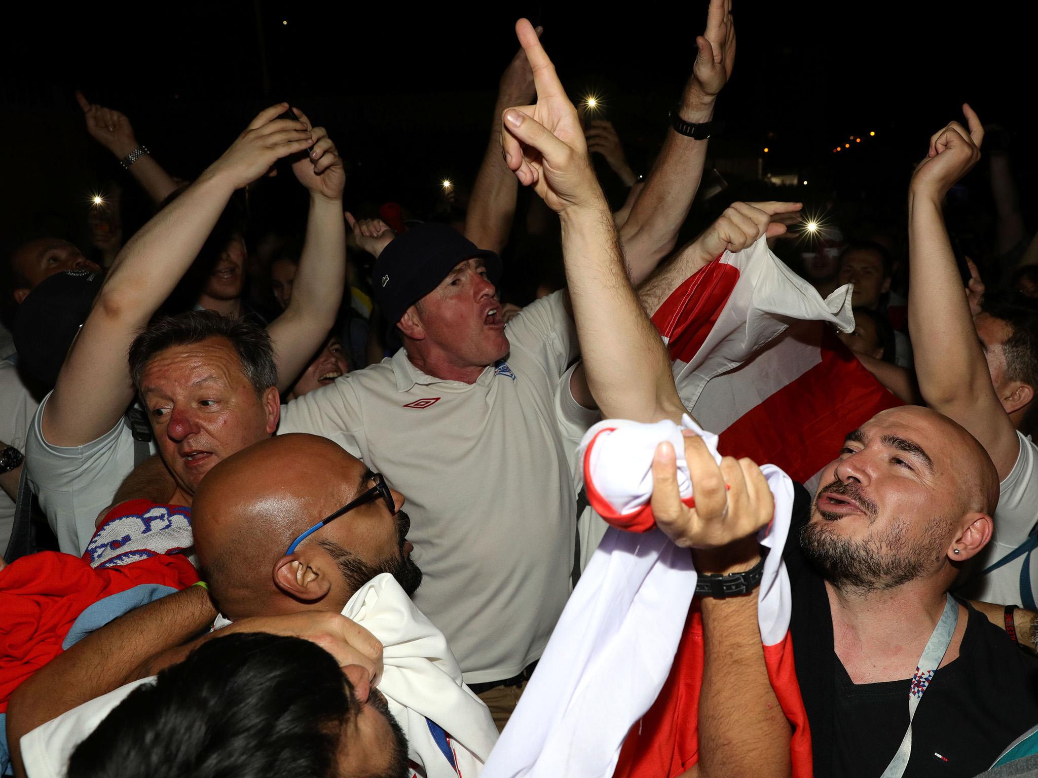 Joyous England fans: They've traditionally headed to their local bookmakers after a good result, to the latter's delight