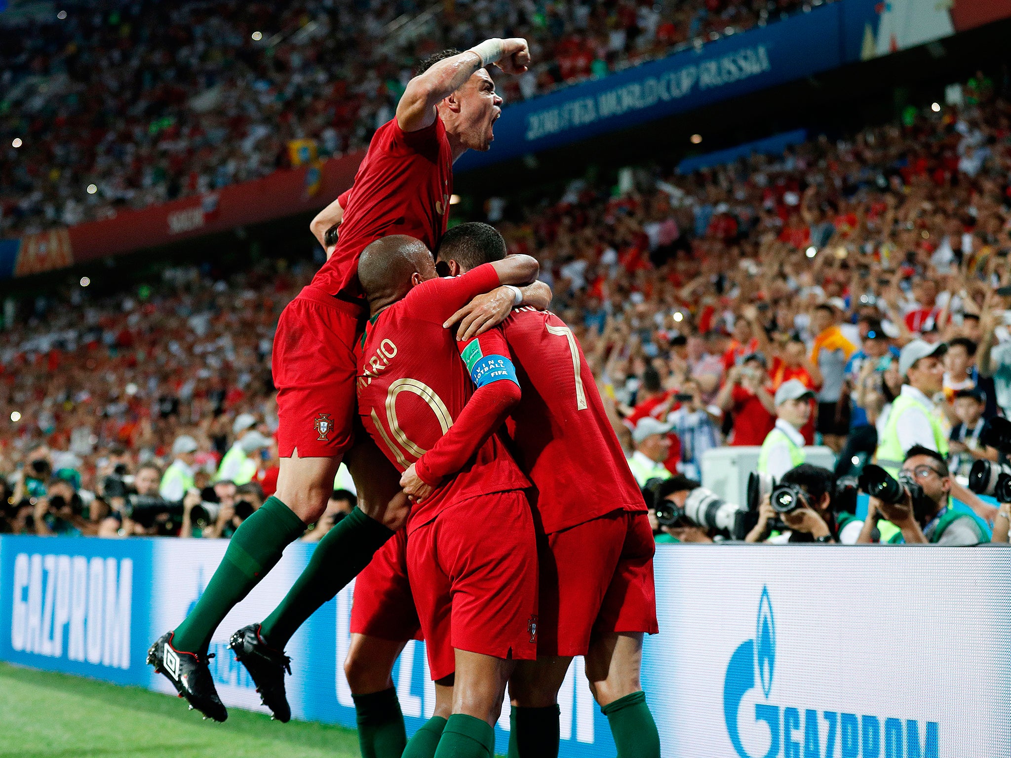 Nearly all the Portugal players rushed over to celebrate Ronaldo's equaliser - nearly all of them