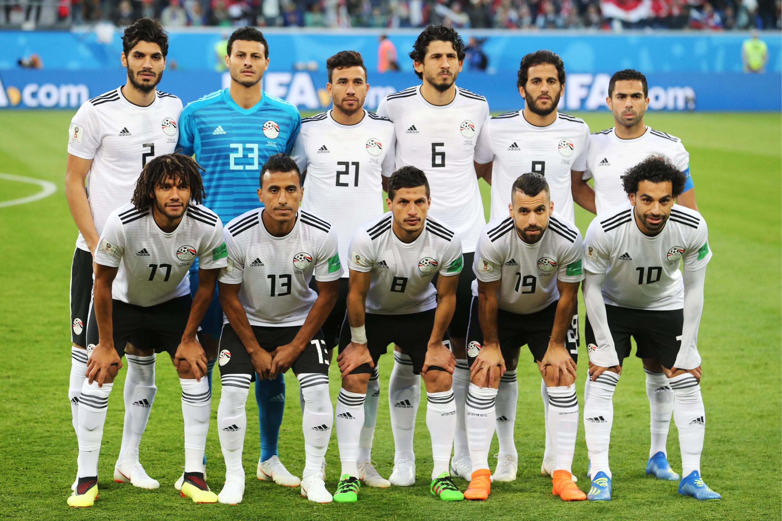 Salah and his Egypt side line up to face Russia