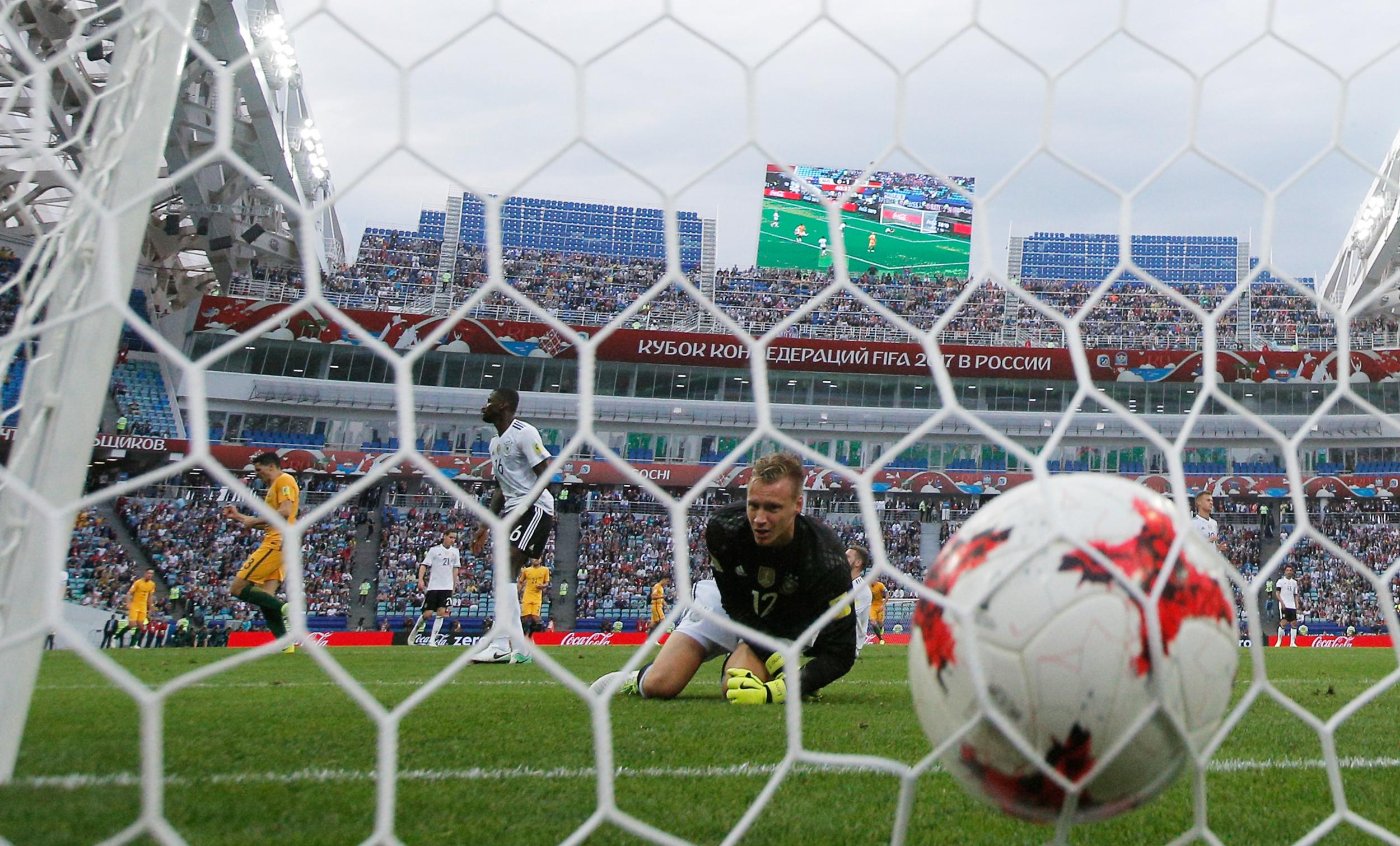 Bernd Leno lets the ball through his grasp in the Confederations Cup