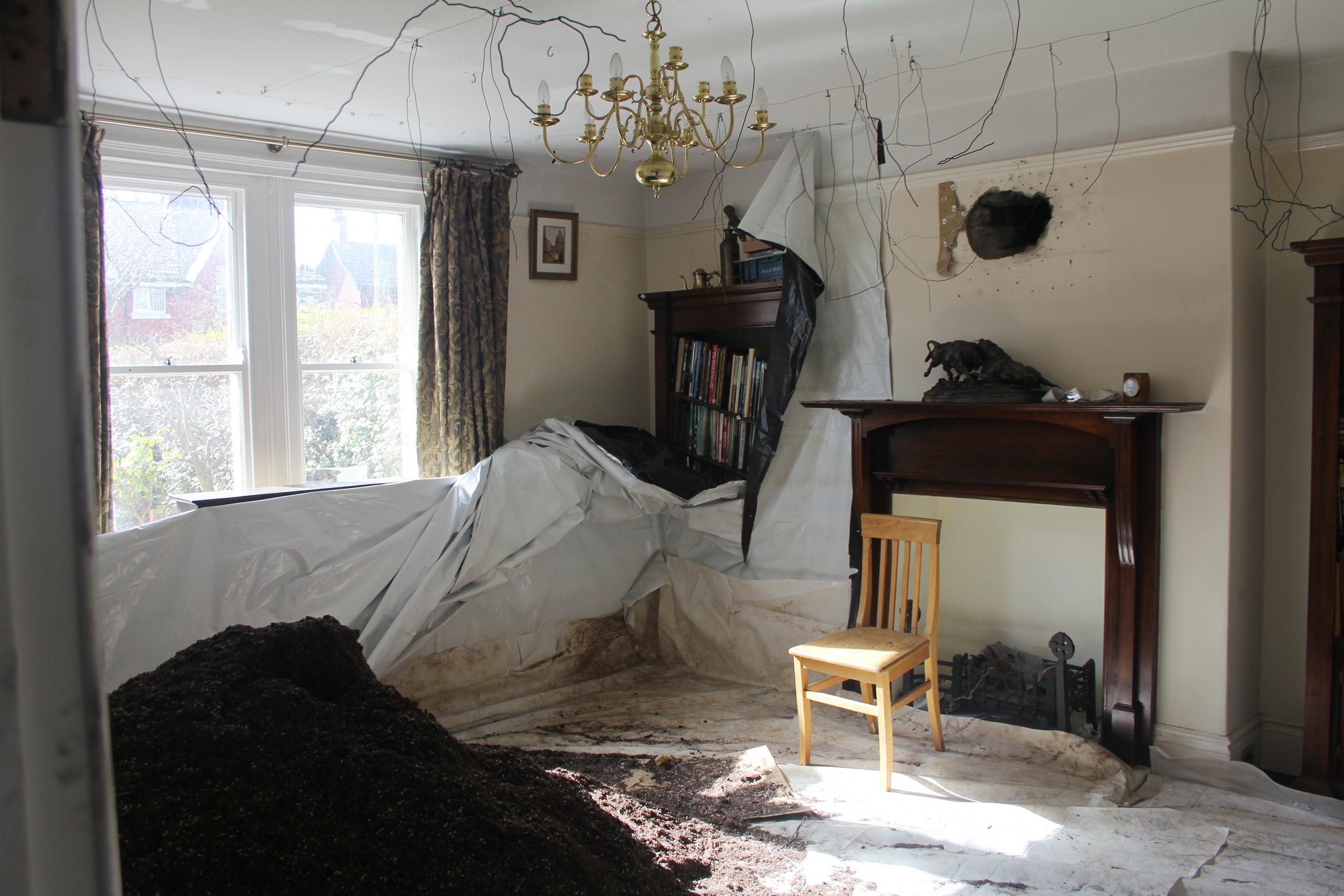 Mr Grieve's living room after the fire