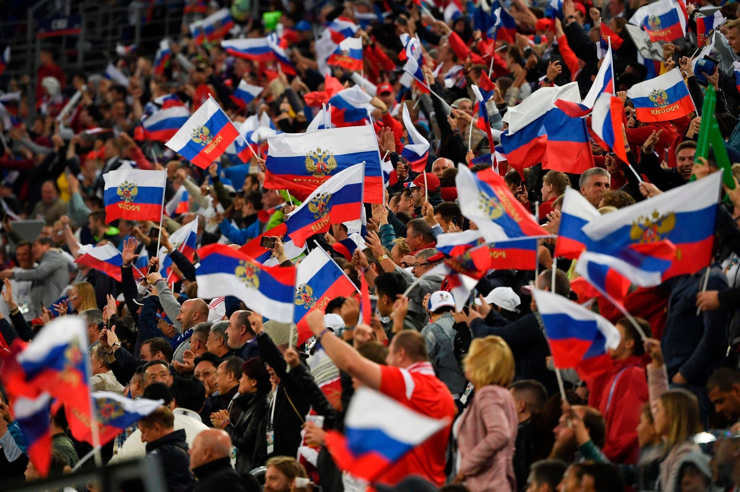 Russia fans celebrate their win over Egypt in St Petersburg