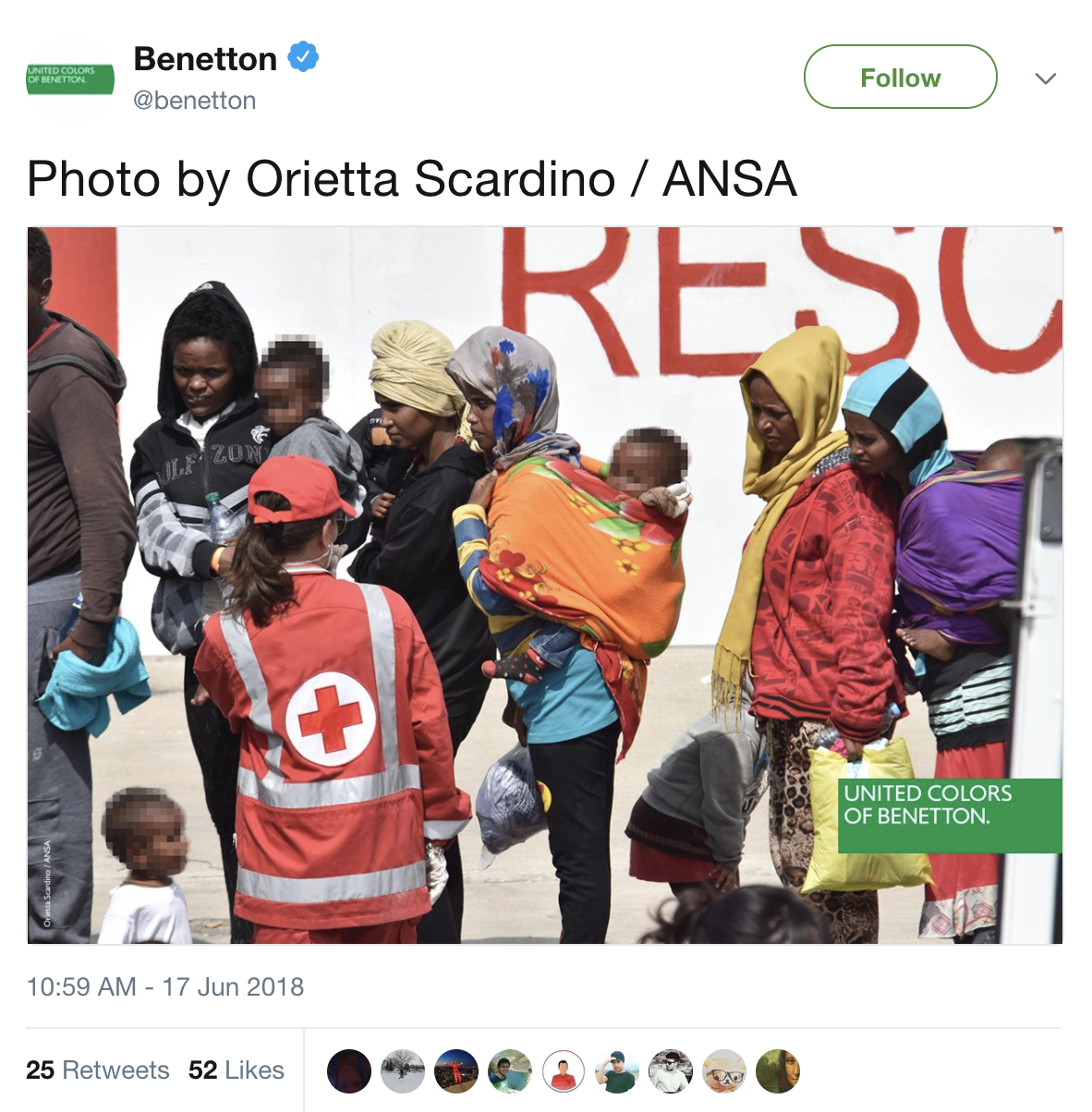 The clothing retailer tweeted the photos as part of an ad campaign (Twitter/Benetton)