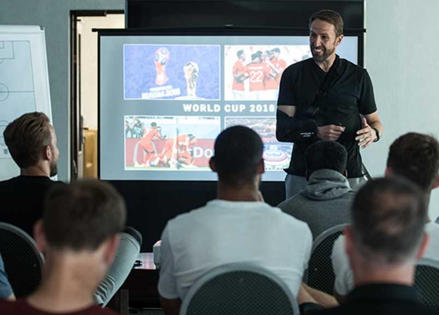 Gareth Southgate speaks to the England players on Wednesday