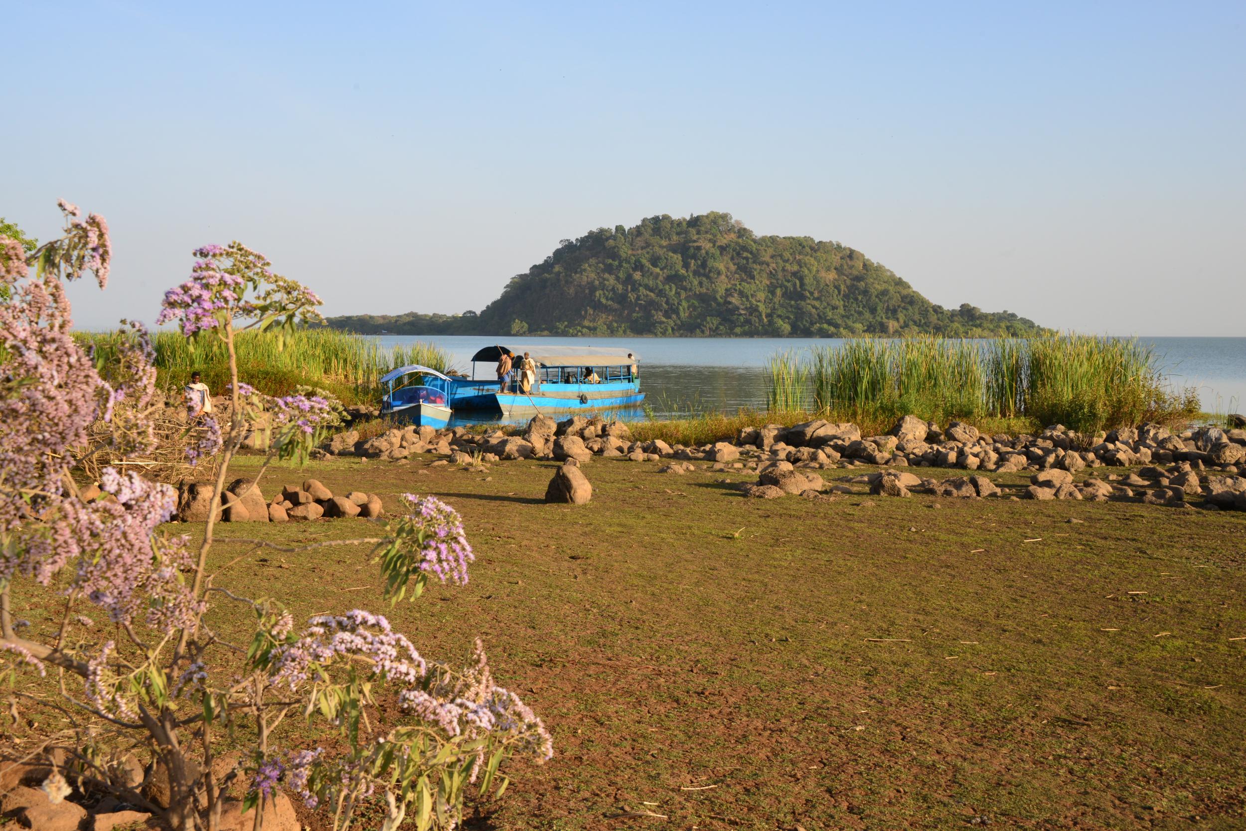 Lake Tana sits on the foothills of the Simien Mountains