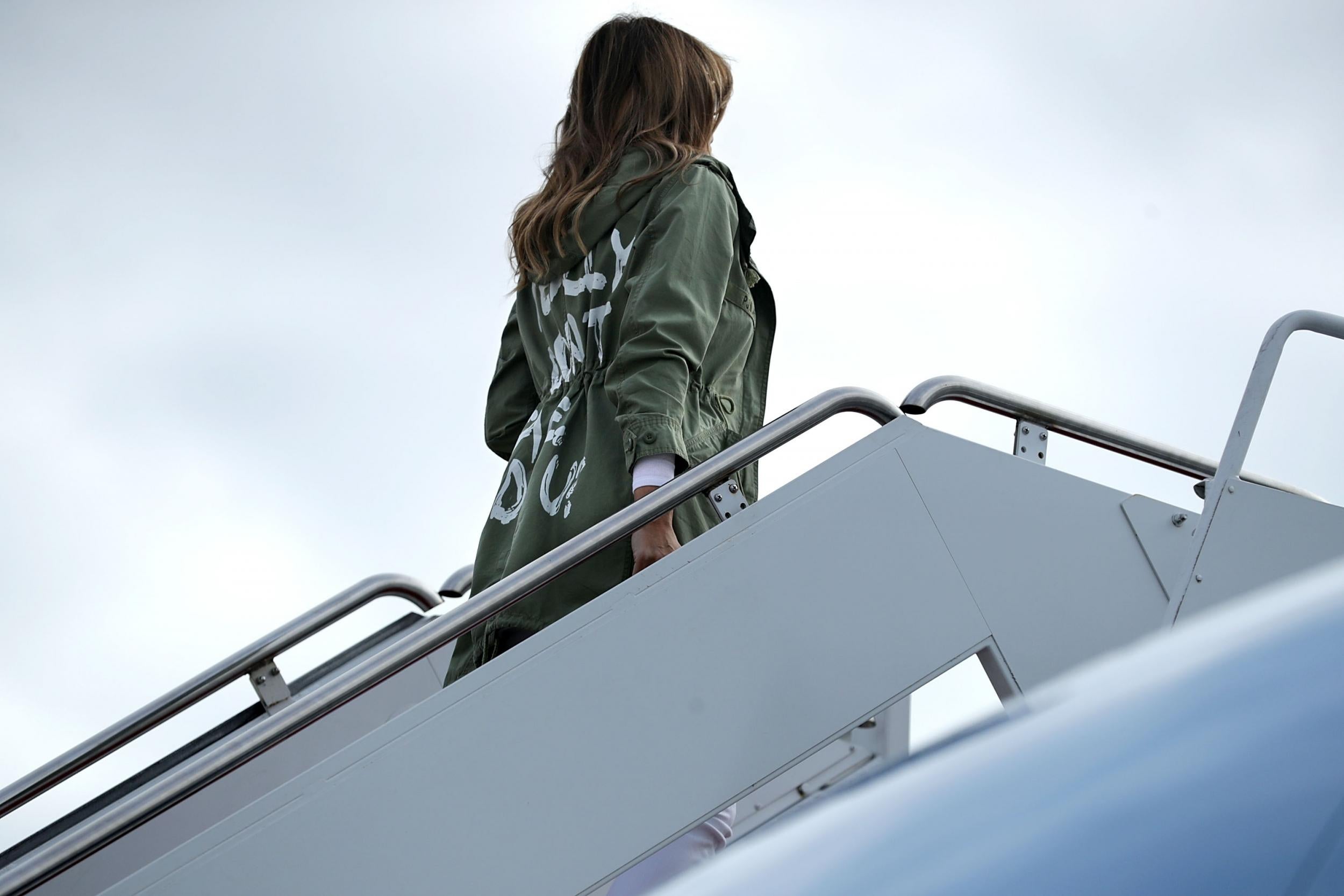 Melania wore the jacket at a visit to a migrant child detention center in Texas in 2018