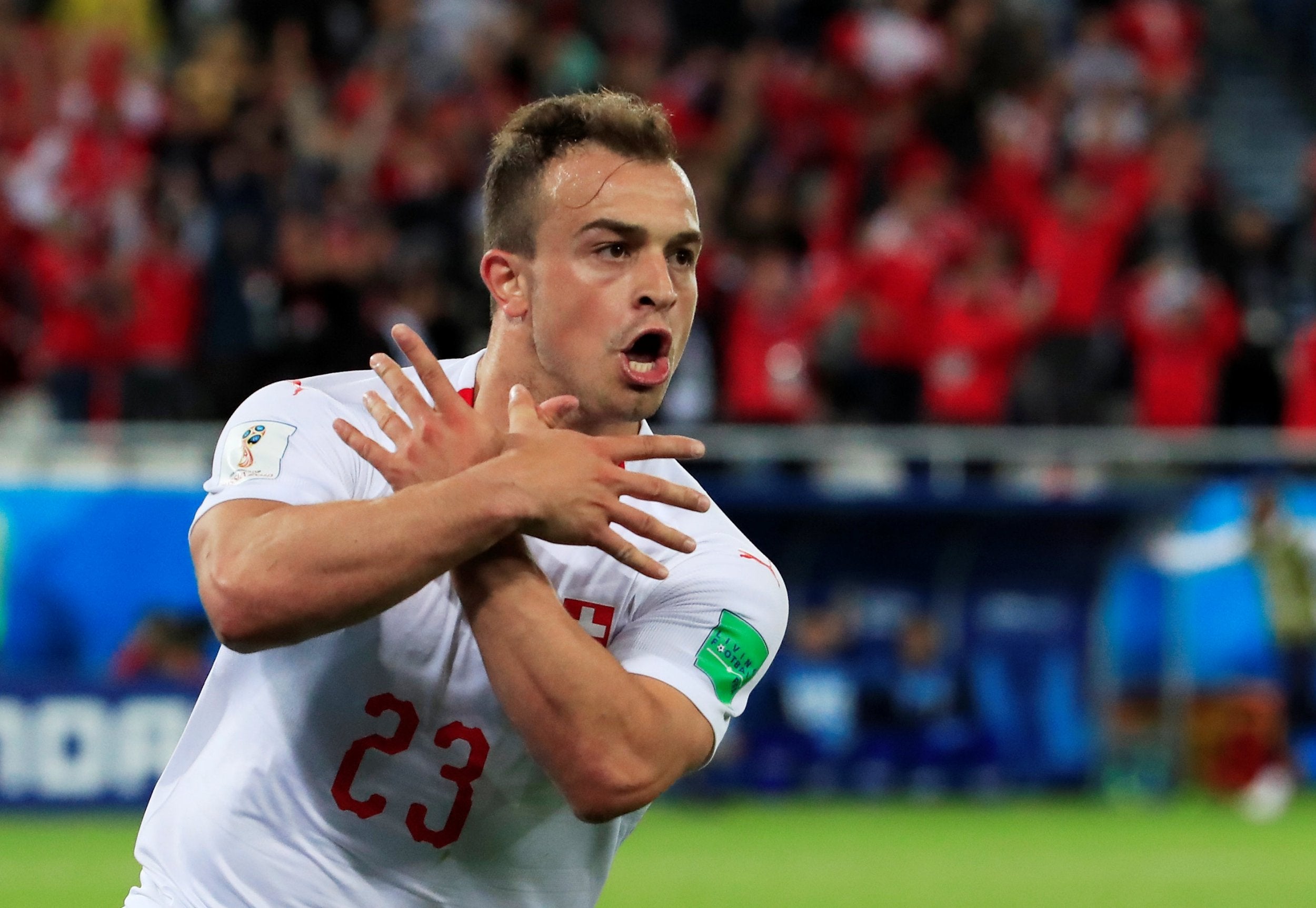 Xherdan Shaqiri celebrates his winning moment