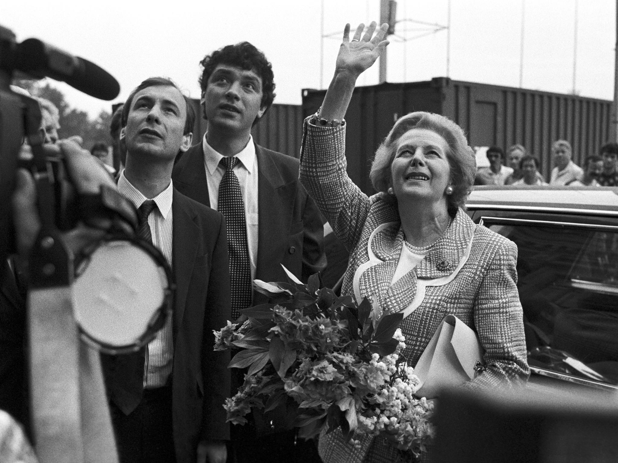 Margaret Thatcher greeting local residents in Nizhy Novgorod alongside the region's governor Boris Nemtsov (centre) in 1993