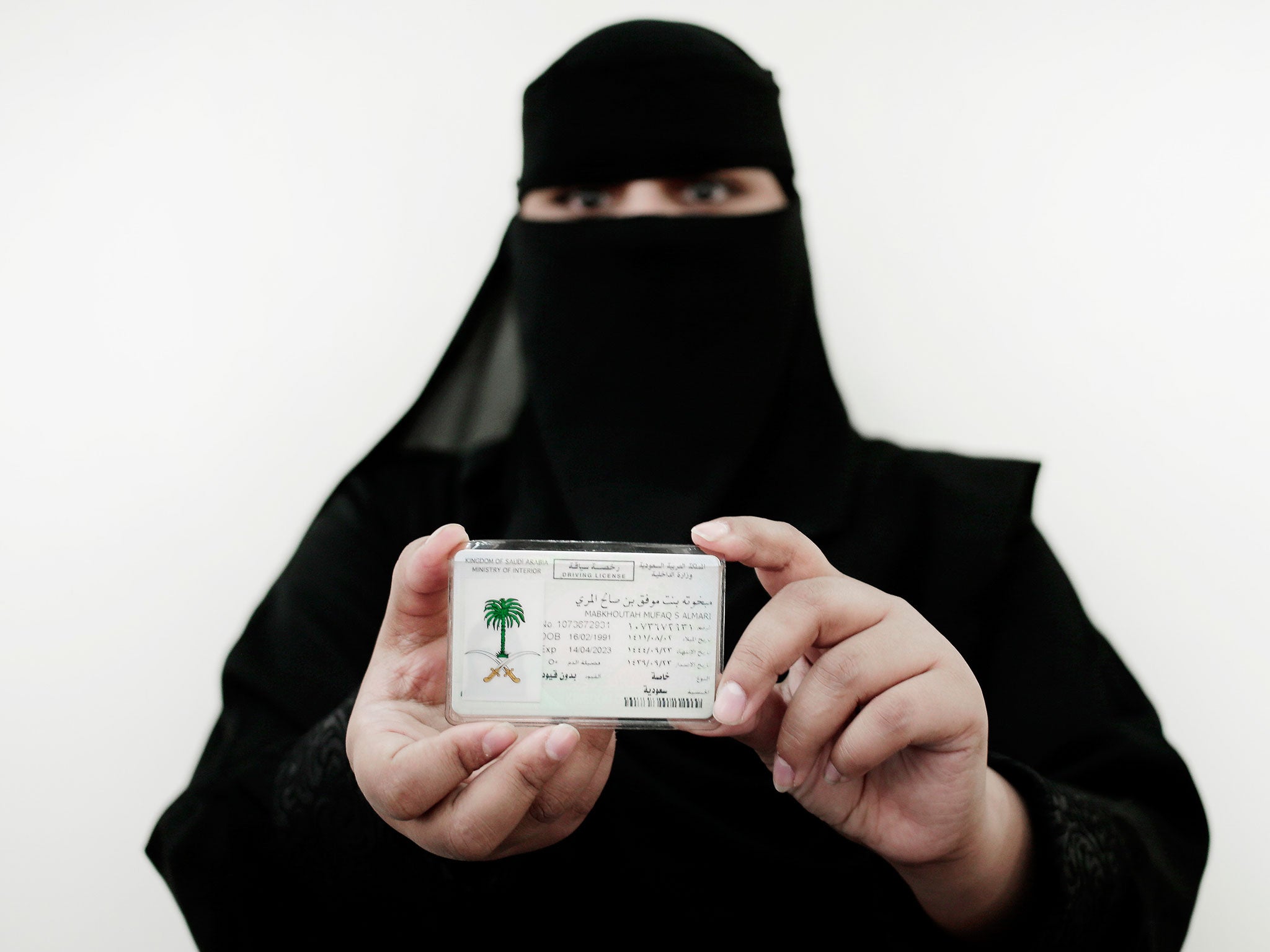 Mabkhoutah al-Mari, 27, with her new driving license at the Saudi Driving School inside Princess Nora University on 23 June