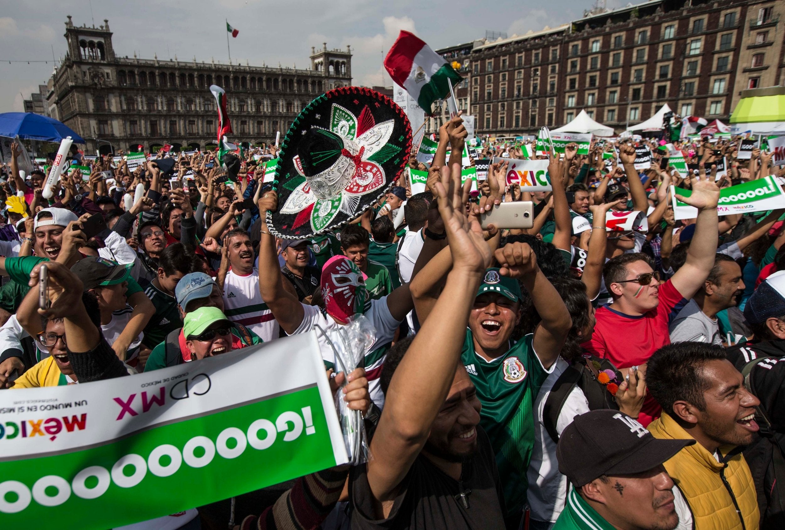 Fans celebrate Mexico's goal against Korea during their Russia World Cup soccer match