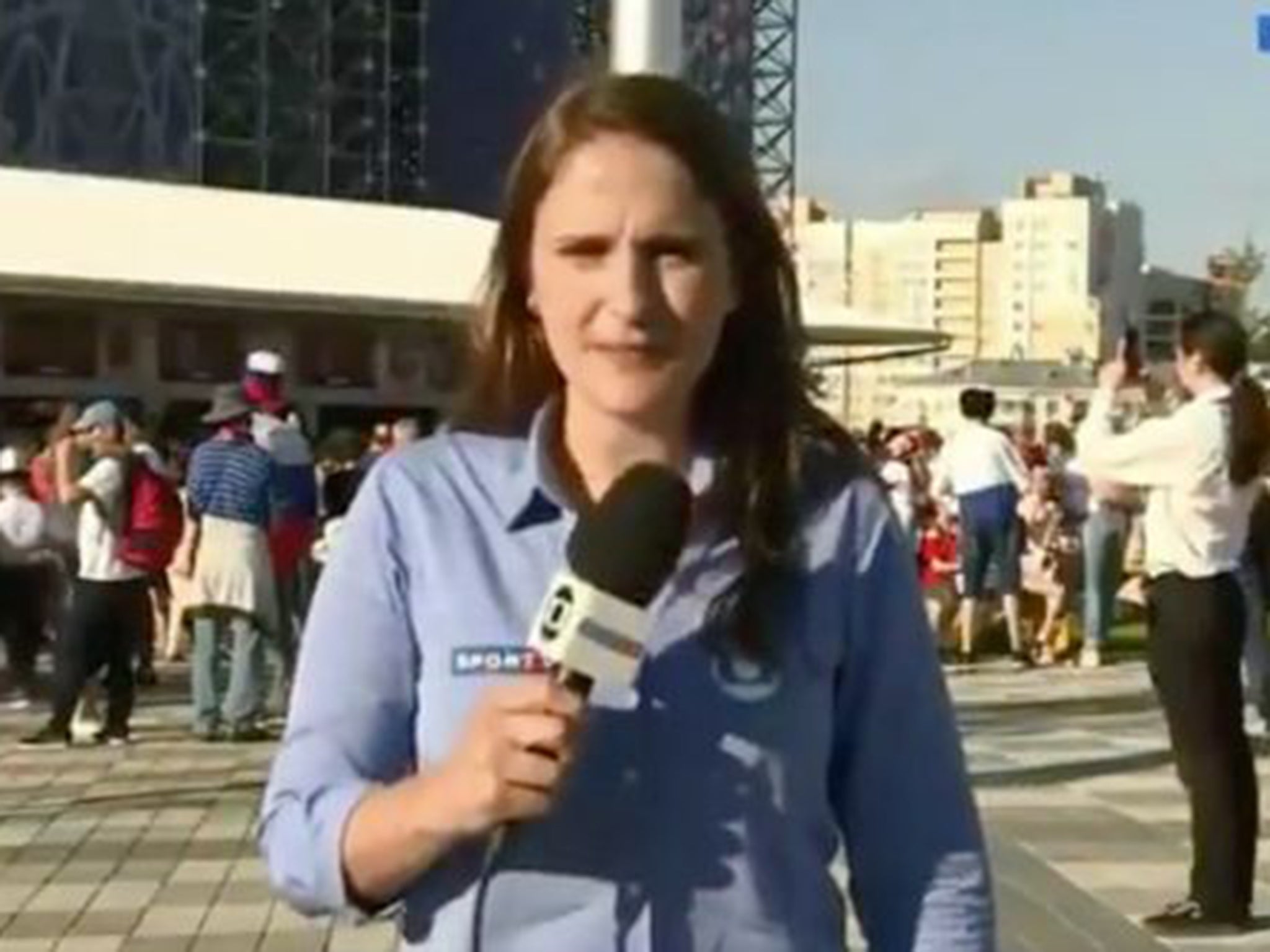 Julia Guimaraes was presenting from outside the Ekaterinburg Arena on Sunday